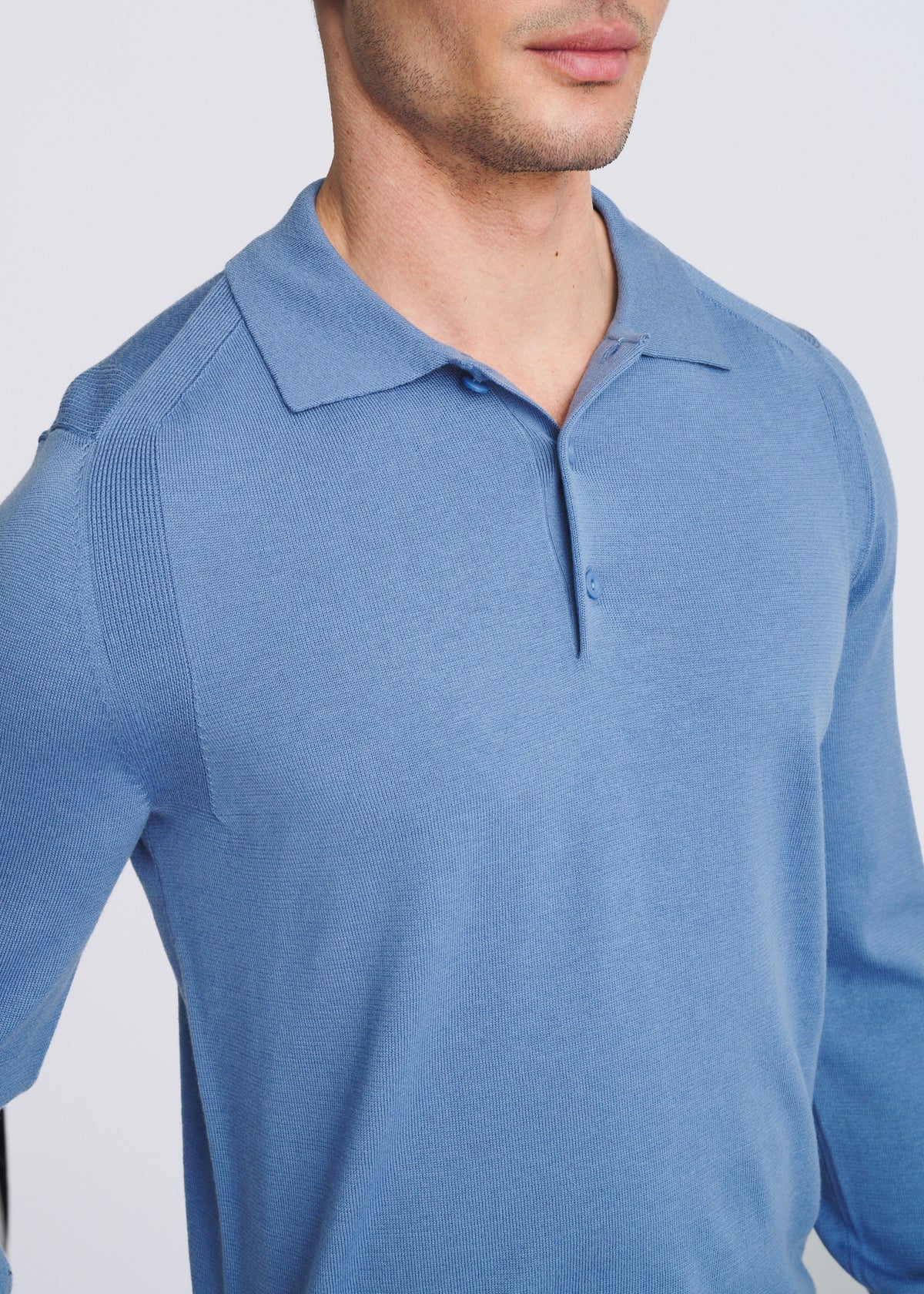 INDIGO 3-BUTTON POLO WOOL BLEND KNIT SWEATER PM-16419
