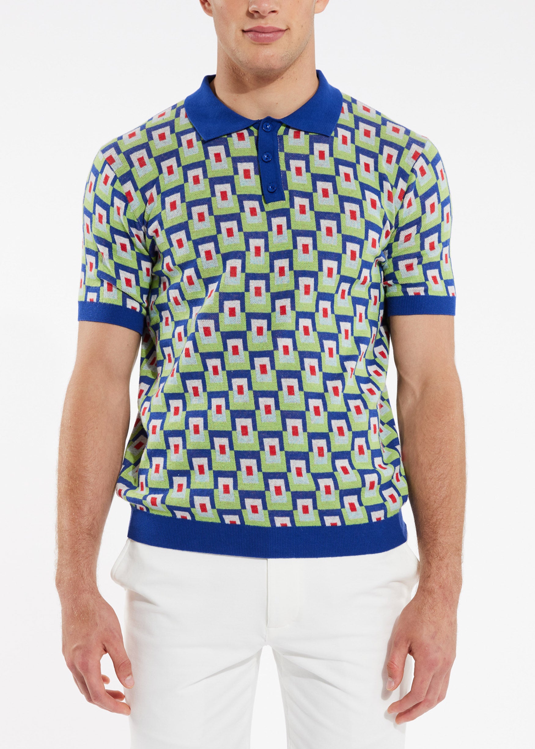 GREEN/LAVENDER SQUARES COTTON JACQUARD POLO PM-17002