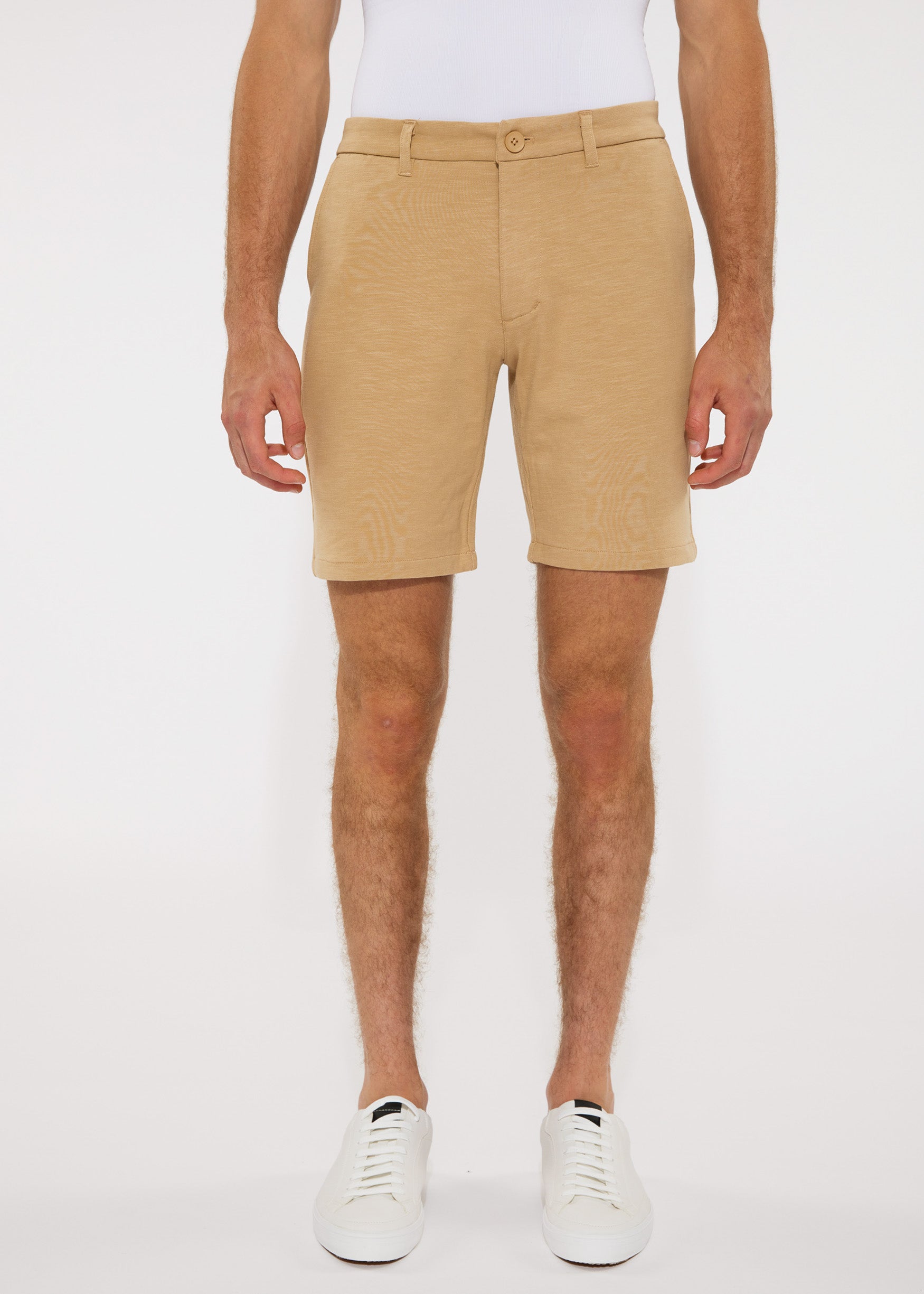 ALMOND KHAKI 8"INSEAM SOLID SLUB KNIT FLEECE SHORT PM-2440