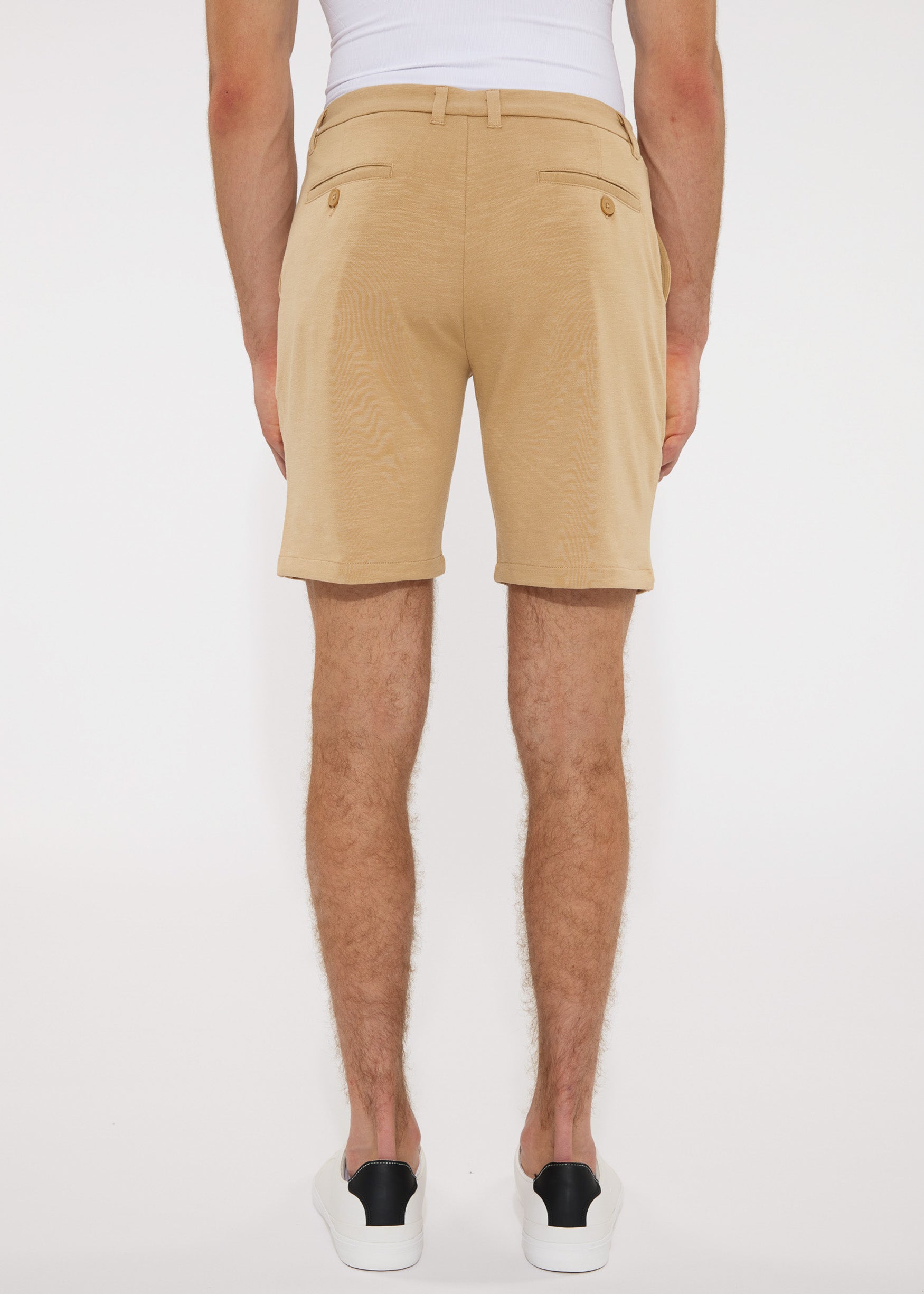 ALMOND KHAKI 8"INSEAM SOLID SLUB KNIT FLEECE SHORT PM-2440