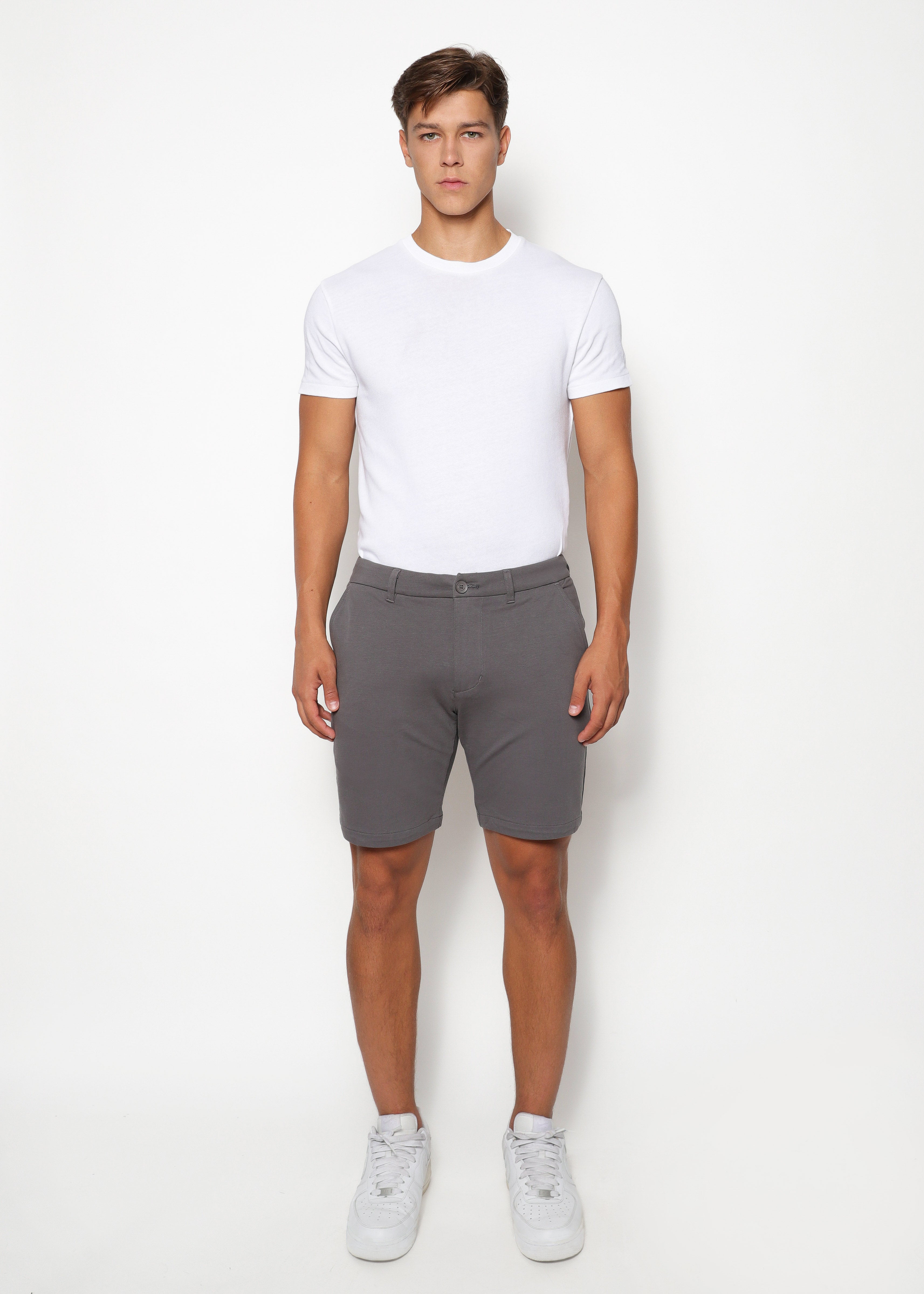 ASH GREY 8"INSEAM SOLID SLUB KNIT FLEECE SHORT PM-2440