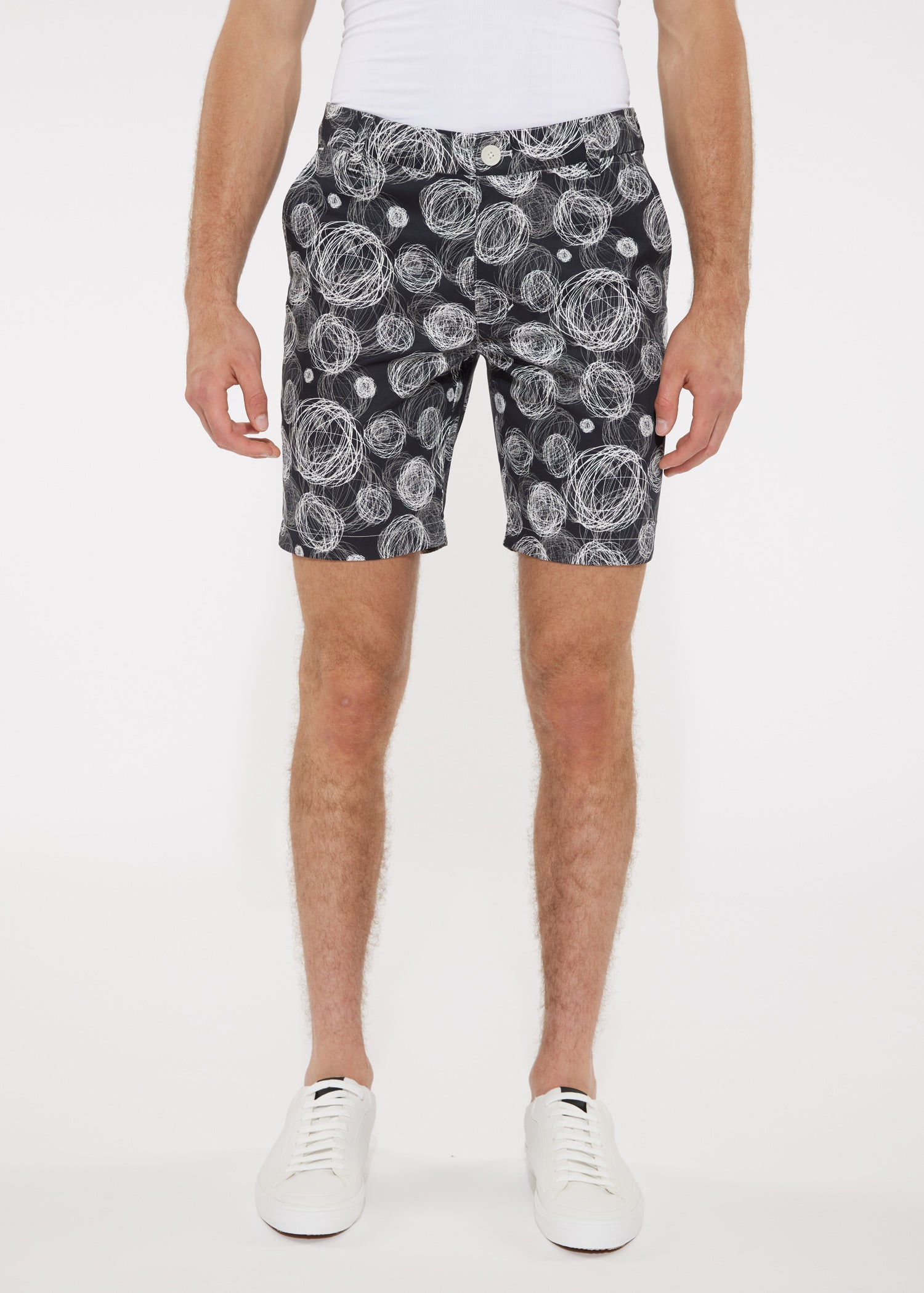 BLACK/WHITE TUMBLEWEEDS 8" INSEAM STRETCH WOVEN SHORTS PM-24700