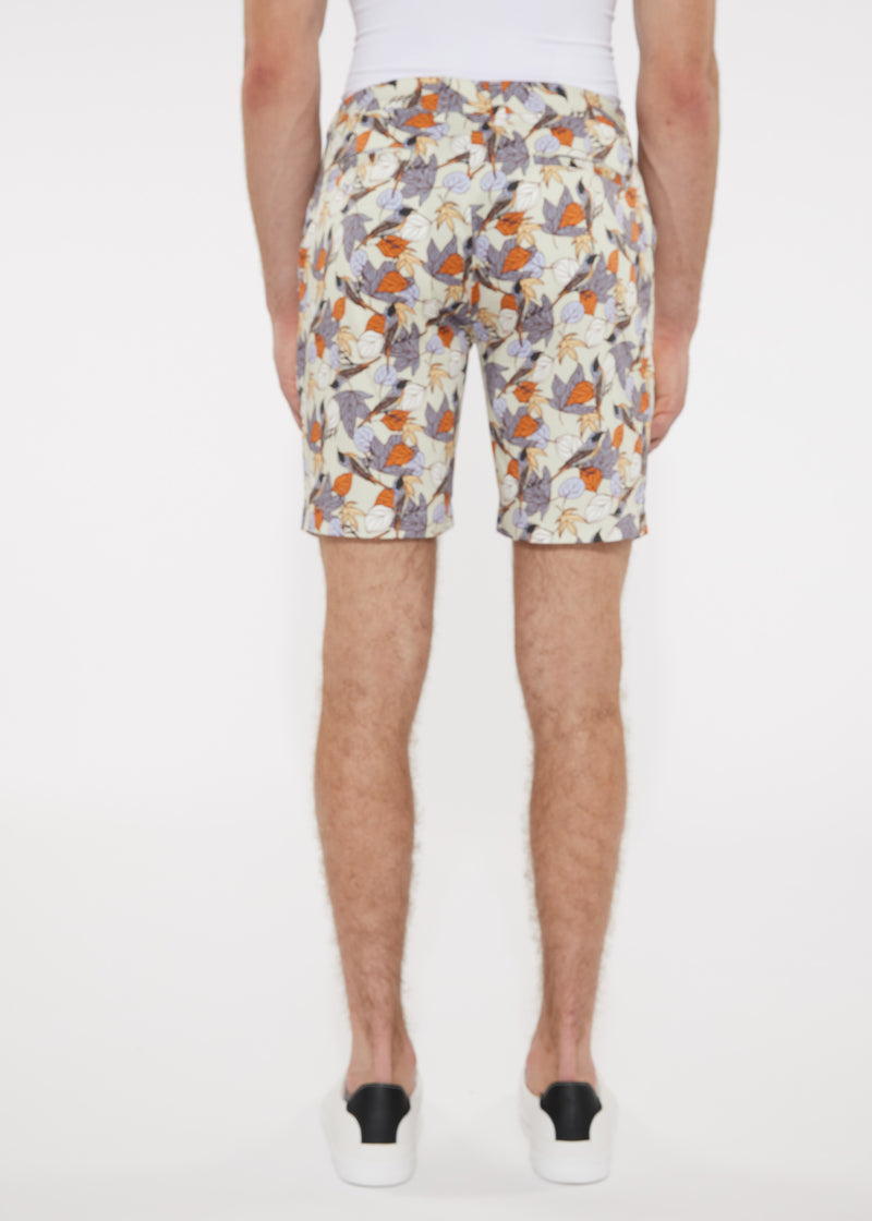 BEIGE/BLUE BIRDS 8" PRINTED STRETCH WOVEN SHORTS PM-24702- Final Sale