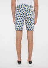 OCHRE/ROYAL CUBES 8" PRINTED STRETCH WOVEN SHORTS PM-24707