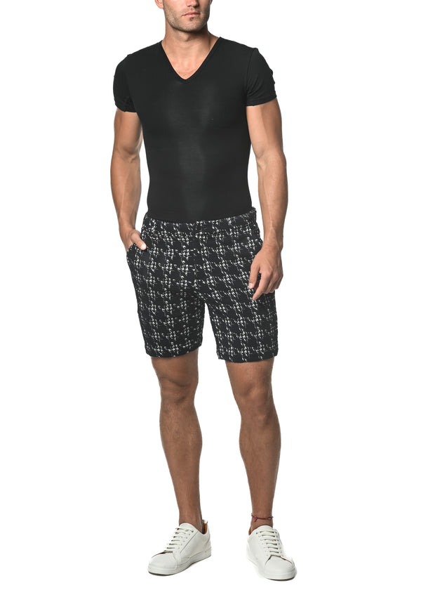 NAVY HOUNDSTOOTH 8" INSEAM STRETCH KNIT JACQUARD SHORT PM-2518