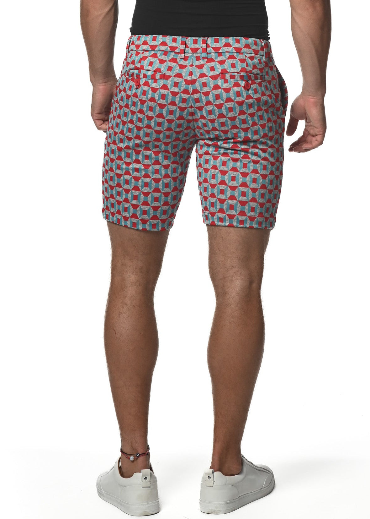 AZURE/RED RHOMBUS 8" INSEAM STRETCH KNIT JACQUARD SHORT PM-2521