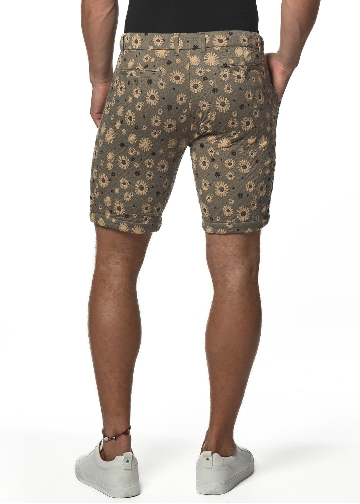 BEIGE/KHAKI FLORAL 8" INSEAM STRETCH KNIT JACQUARD SHORT PM-2523