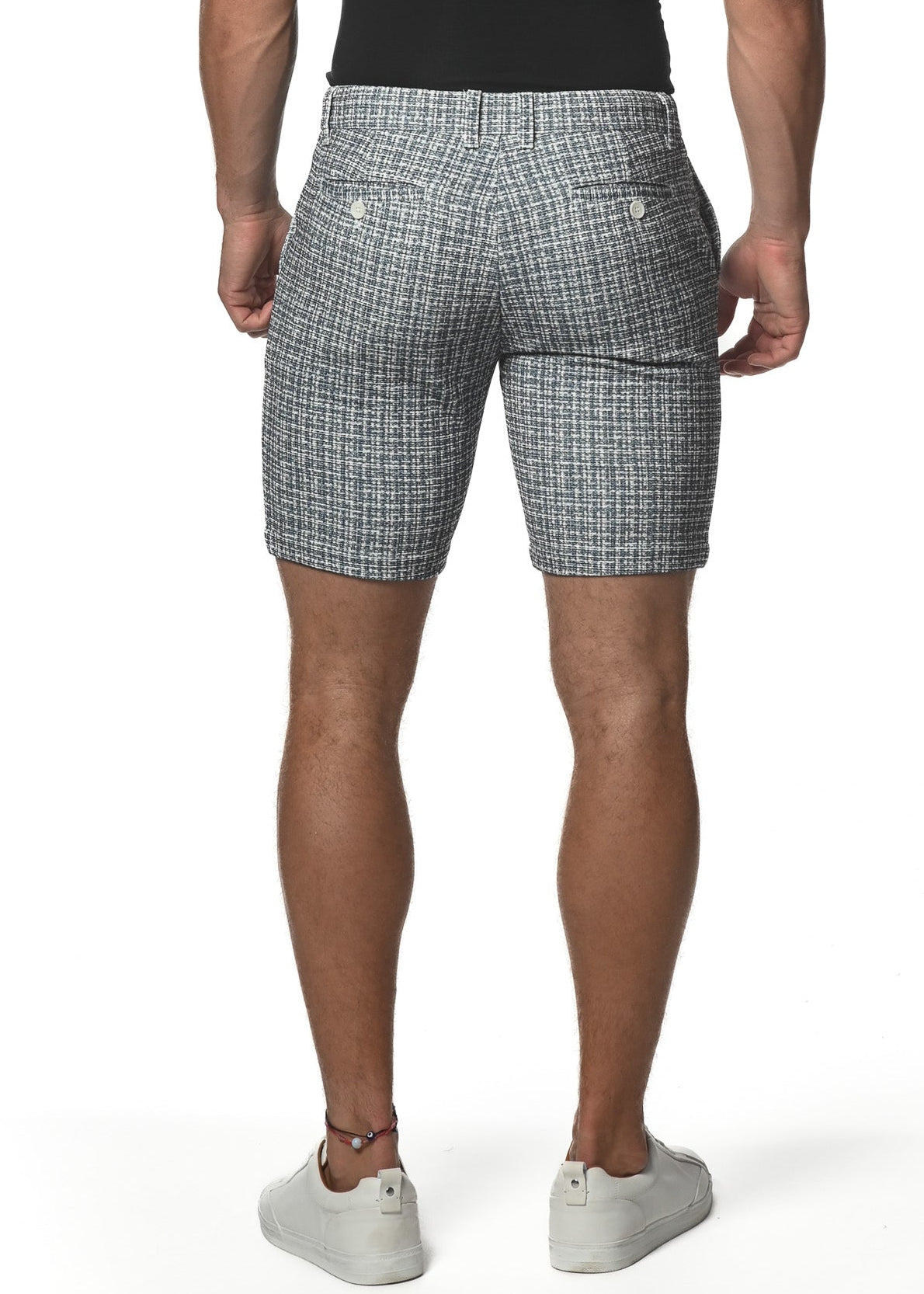 GREY MICRO CHECK 8" INSEAM STRETCH KNIT PRINTED CHECKS SHORT PM-2524