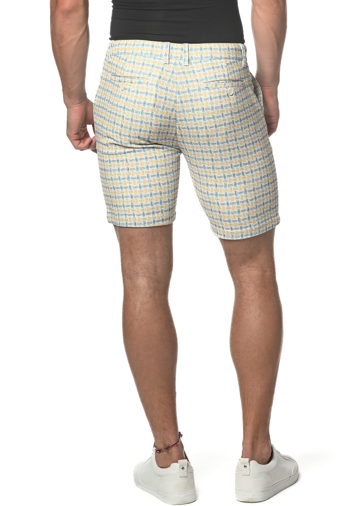 AMBER/SLATE CHECK 8" INSEAM STRETCH KNIT PRINTED CHECKS SHORT PM-2525