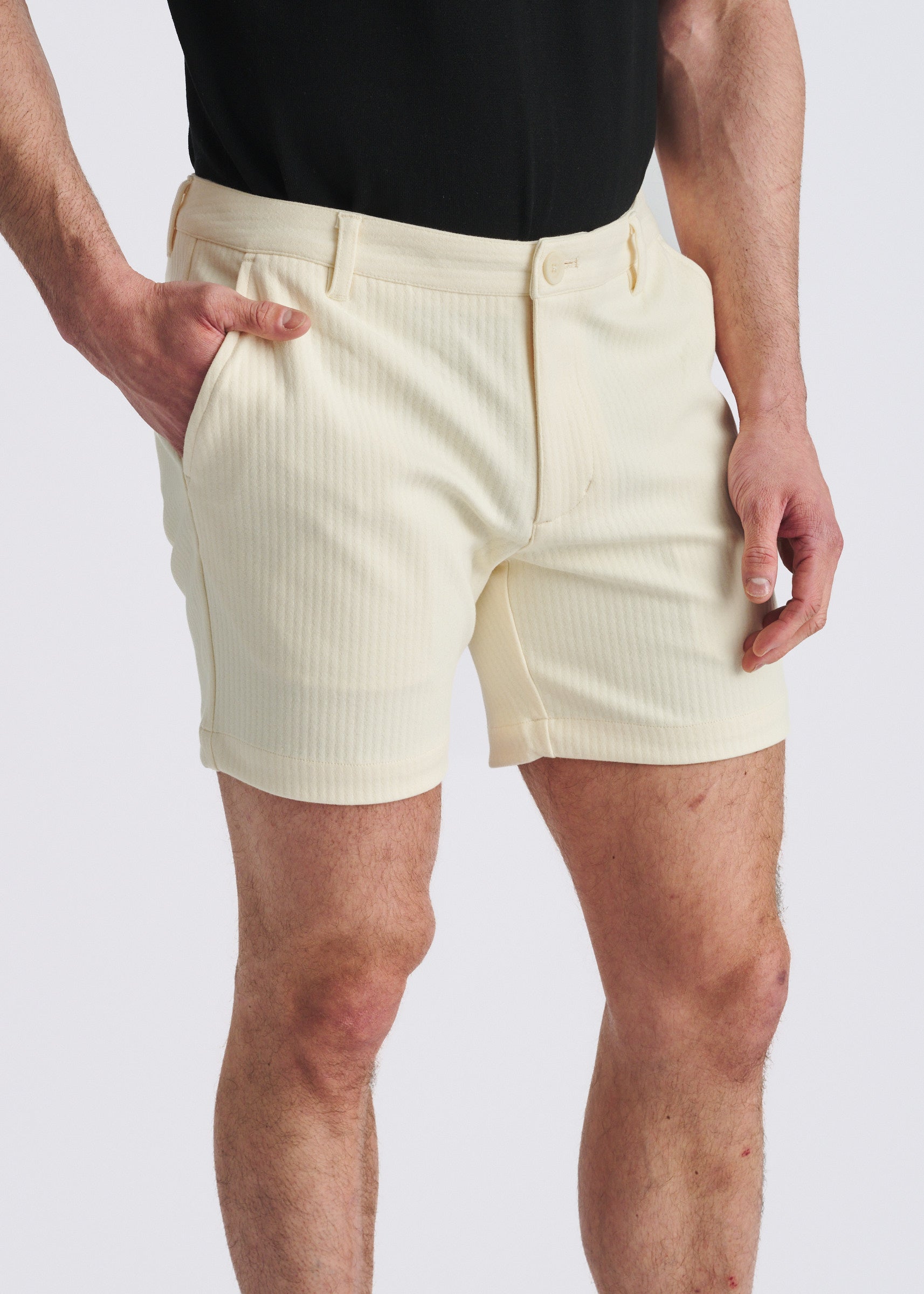 IVORY GLADE 6" INSEAM TEXTURED STRETCH KNIT CHINO SHORTS PM-2530-02