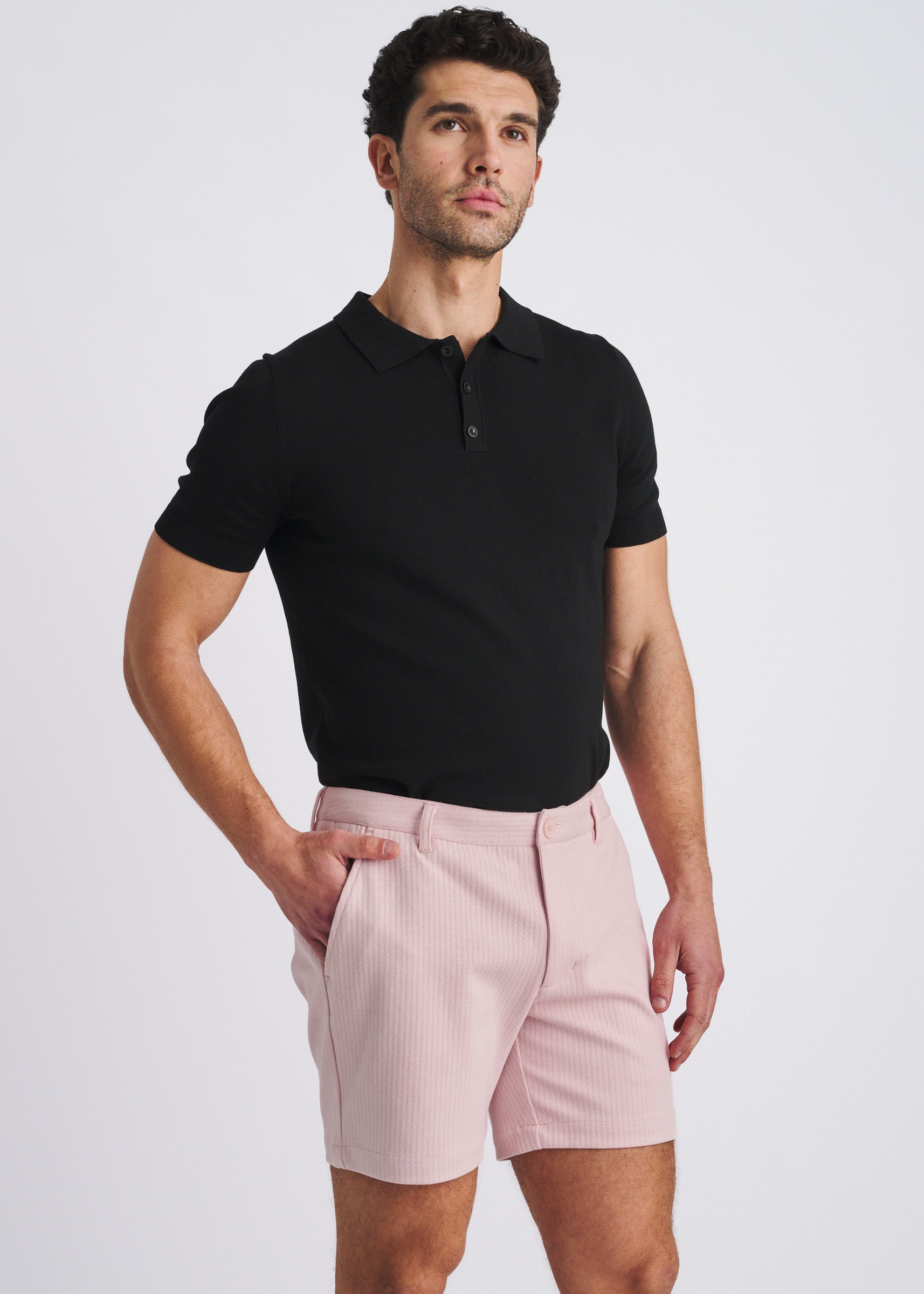 PALE LILAC 6" INSEAM TEXTURED STRETCH KNIT CHINO SHORTS PM-2530-02