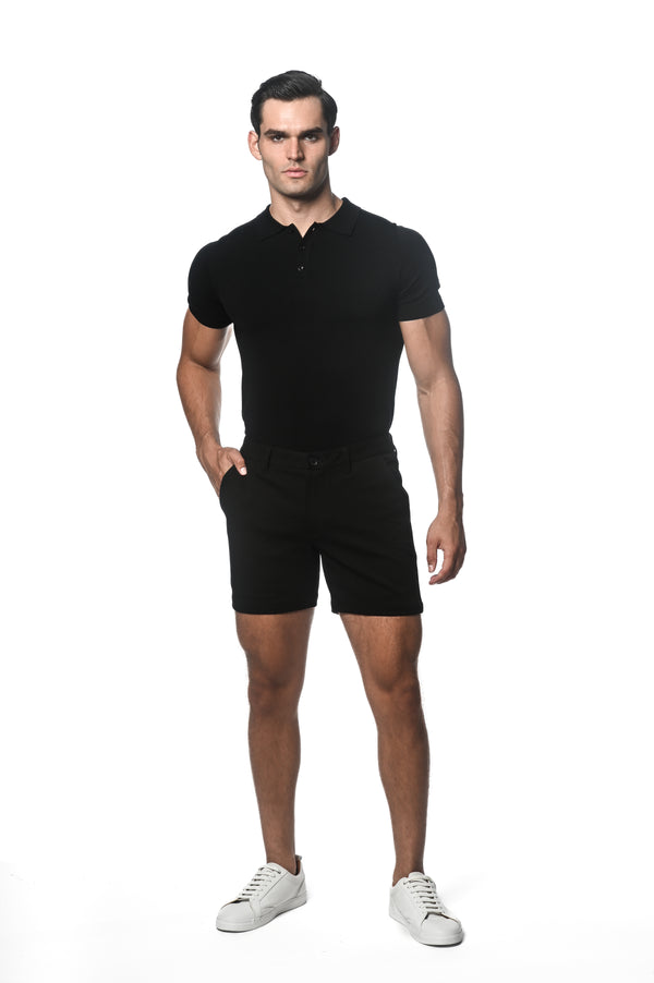 BLACK 6" INSEAM TEXTURED STRETCH KNIT CHINO SHORT PM-2530