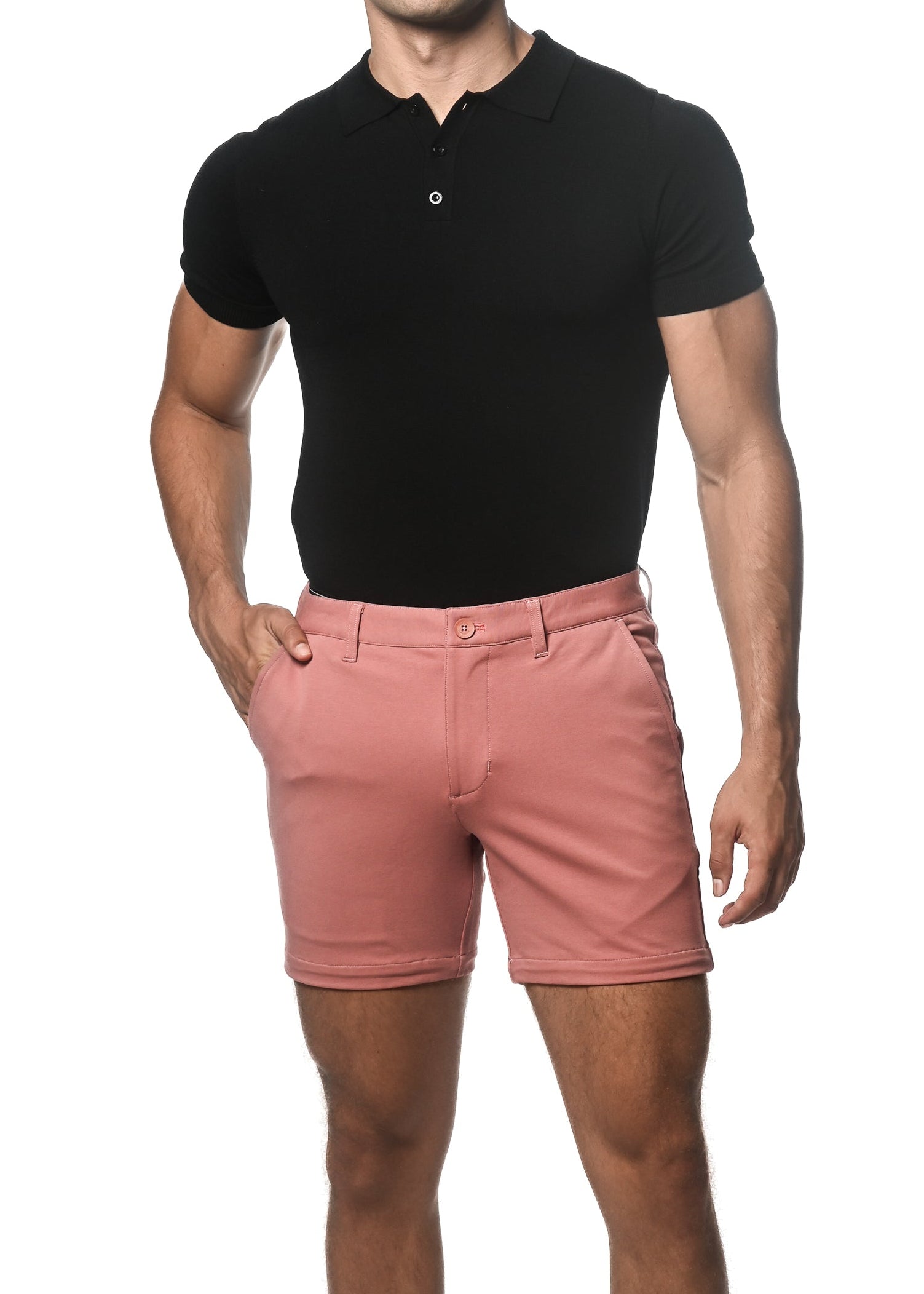 DUSTY ROSE 6" INSEAM TEXTURED STRETCH KNIT CHINO SHORT PM-2531