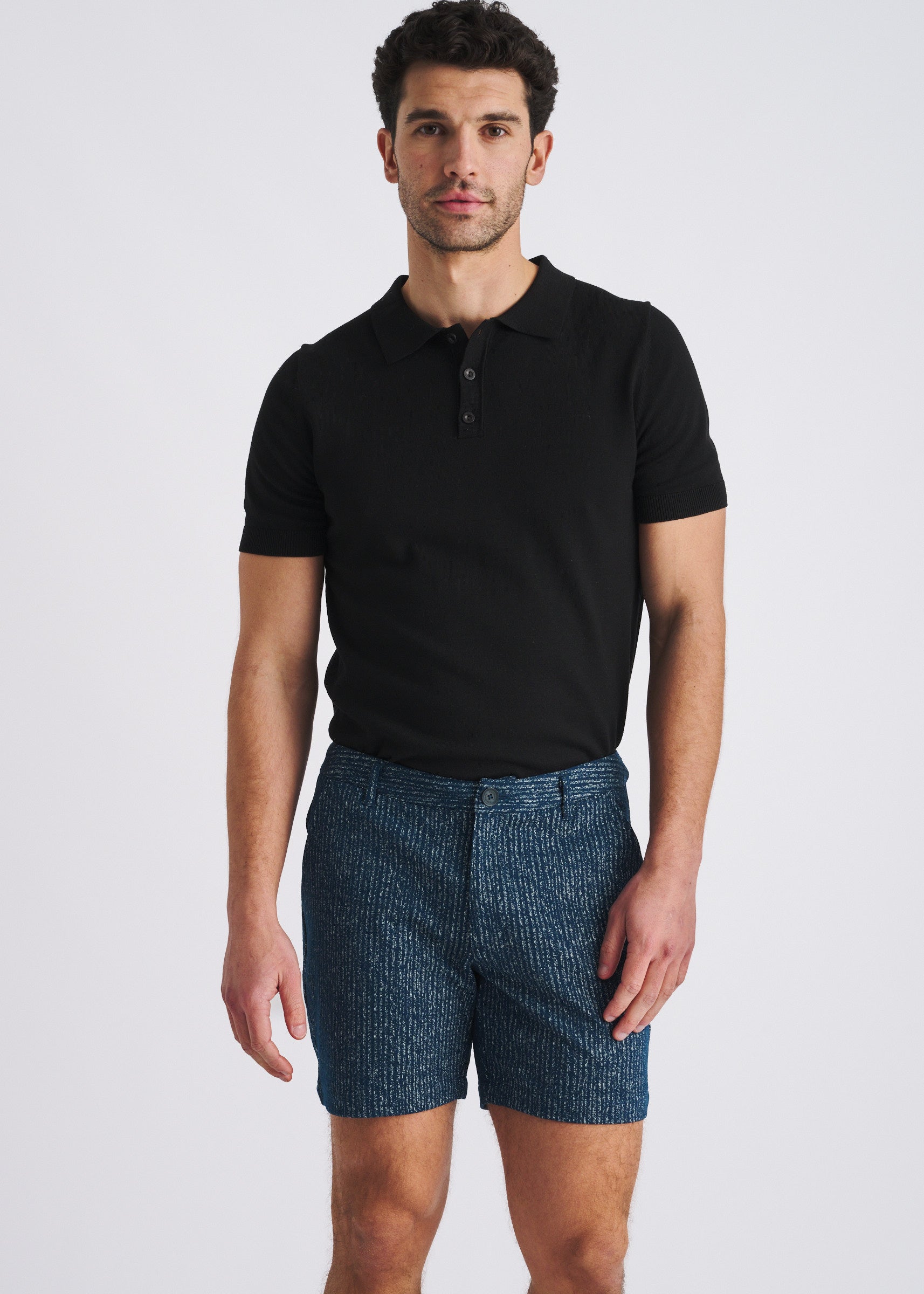 PETROL HERRINGBONE JACQUARD 6" INSEAM STRETCH KNIT CHINO SHORTS PM-2549