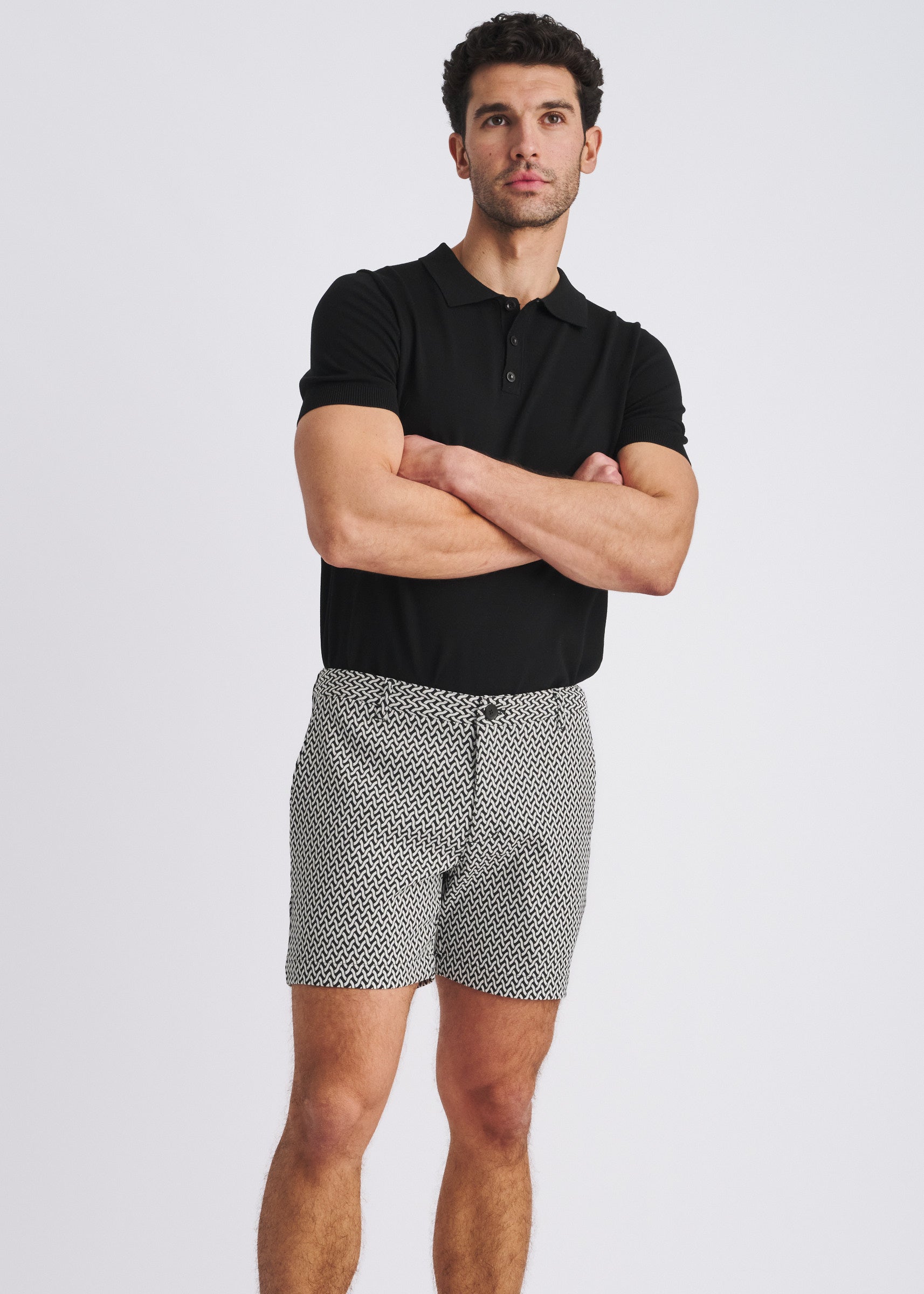 BLACK/WHITE WEAVE 6" INSEAM STRETCH WOVEN CHINO SHORTS PM-2551