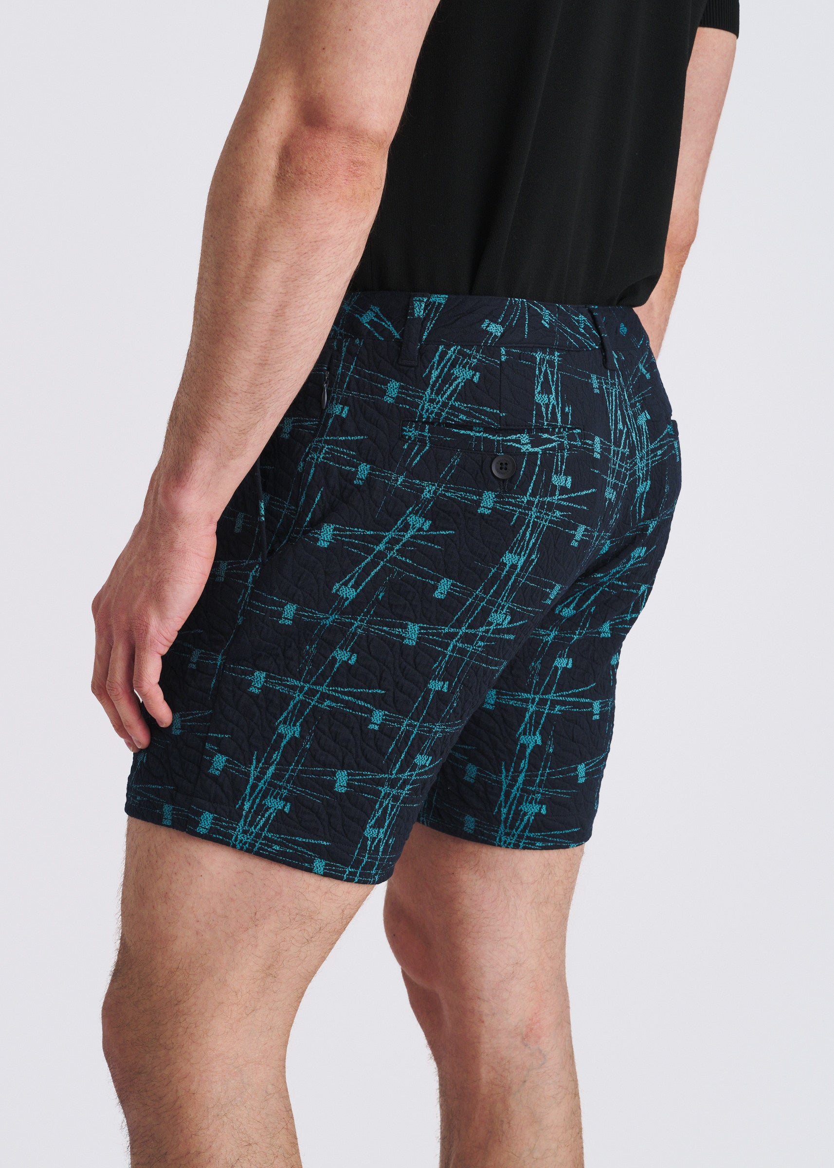 NAVY/BLUEBIRD ABSTRACT 6" INSEAM JACQUARD STRETCH KNIT CHINO SHORTS PM-2555