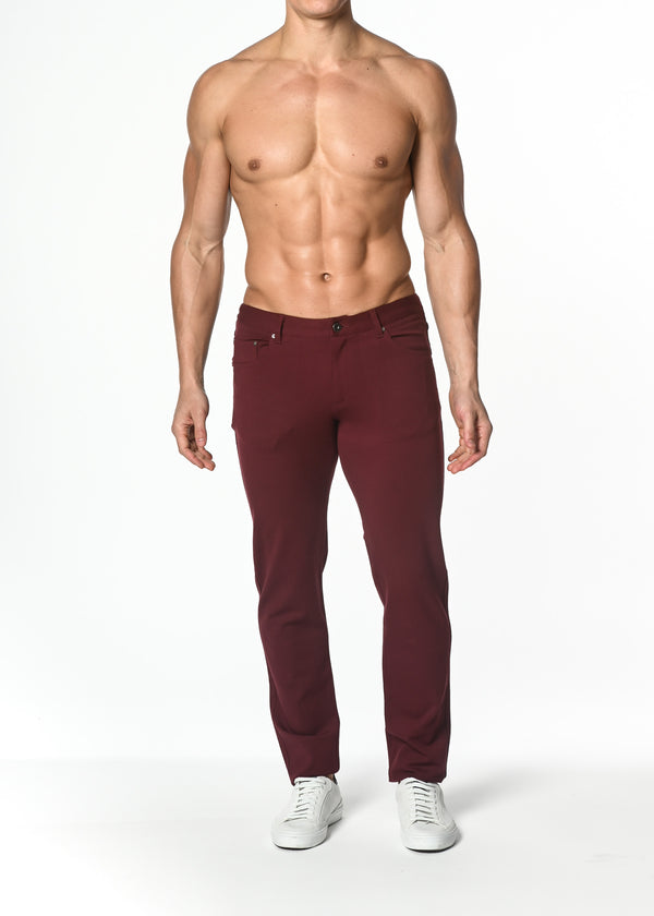 BURGUNDY 5-POCKET STRETCH KNIT JEANS PM-3010