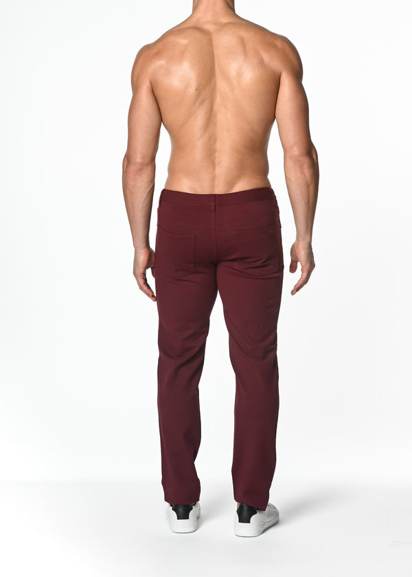 BURGUNDY 5-POCKET STRETCH KNIT JEANS PM-3010