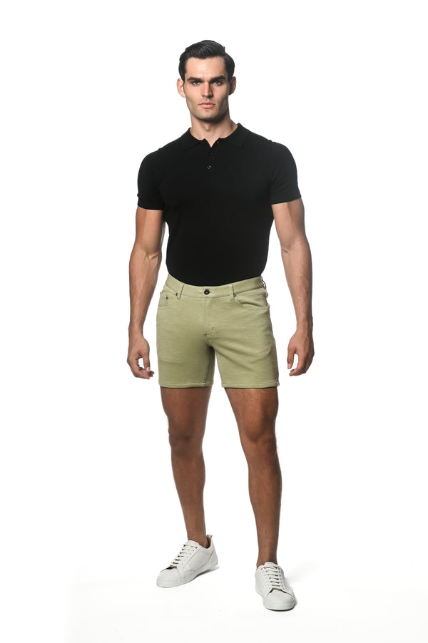 SAGE 6" INSEAM TEXTURED STRETCH KNIT JEANS SHORT PM-3046-SAGE