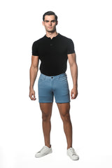 SLATE BLUE 6" INSEAM TEXTURED STRETCH KNIT JEANS SHORT PM-3046