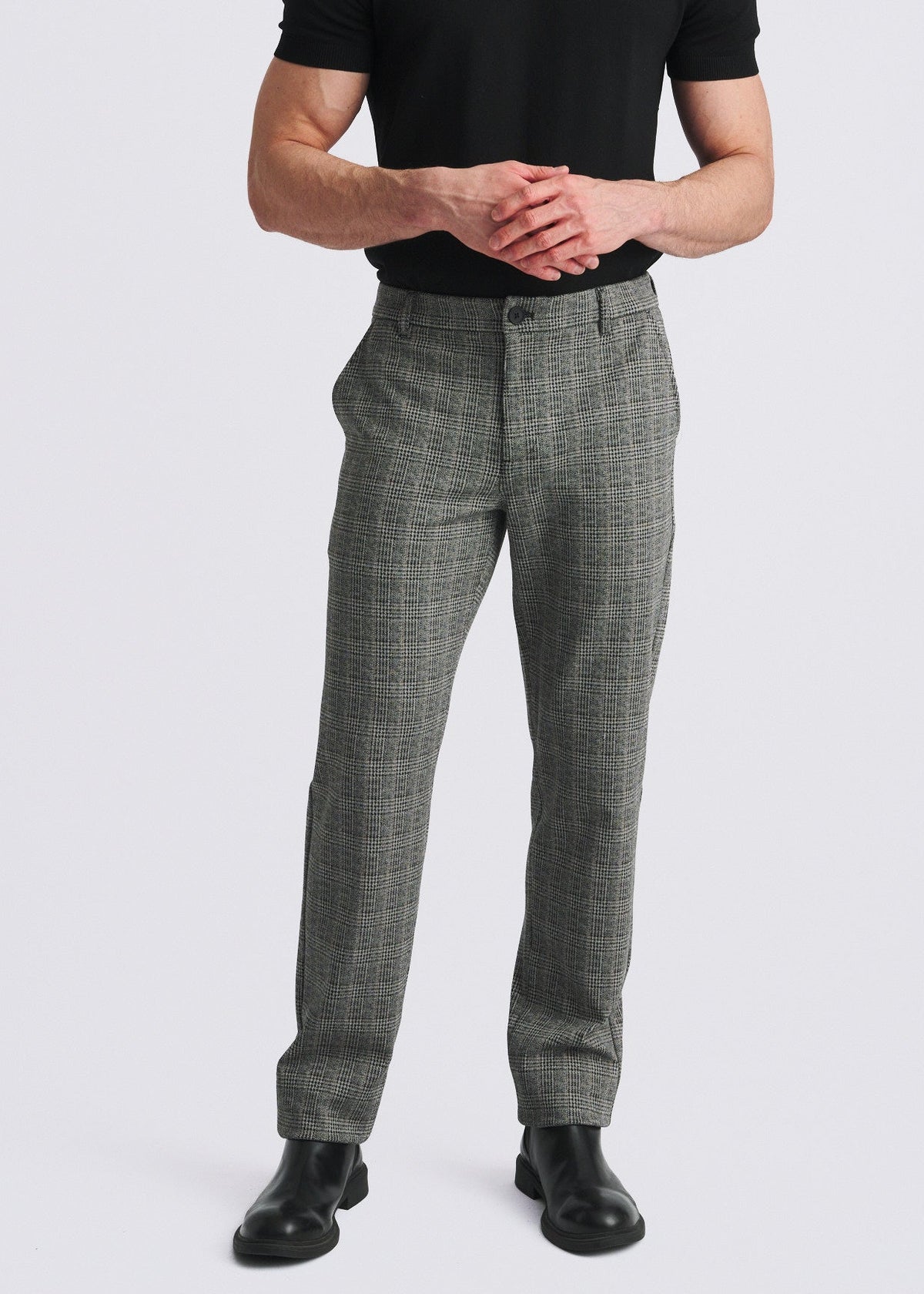 CHARCOAL GLEN PLAID CLASSIC FIT WOOL-LOOK STRETCH KNIT TAILORED PANTS PM-3063-01