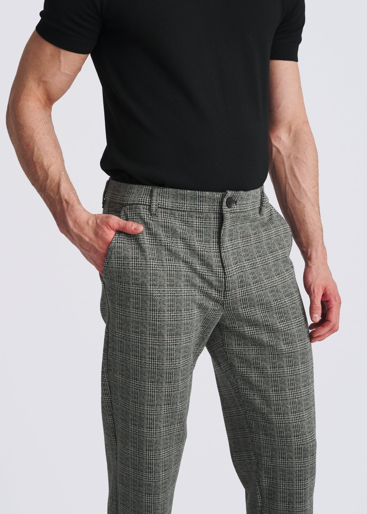 CHARCOAL GLEN PLAID CLASSIC FIT WOOL-LOOK STRETCH KNIT TAILORED PANTS PM-3063-01