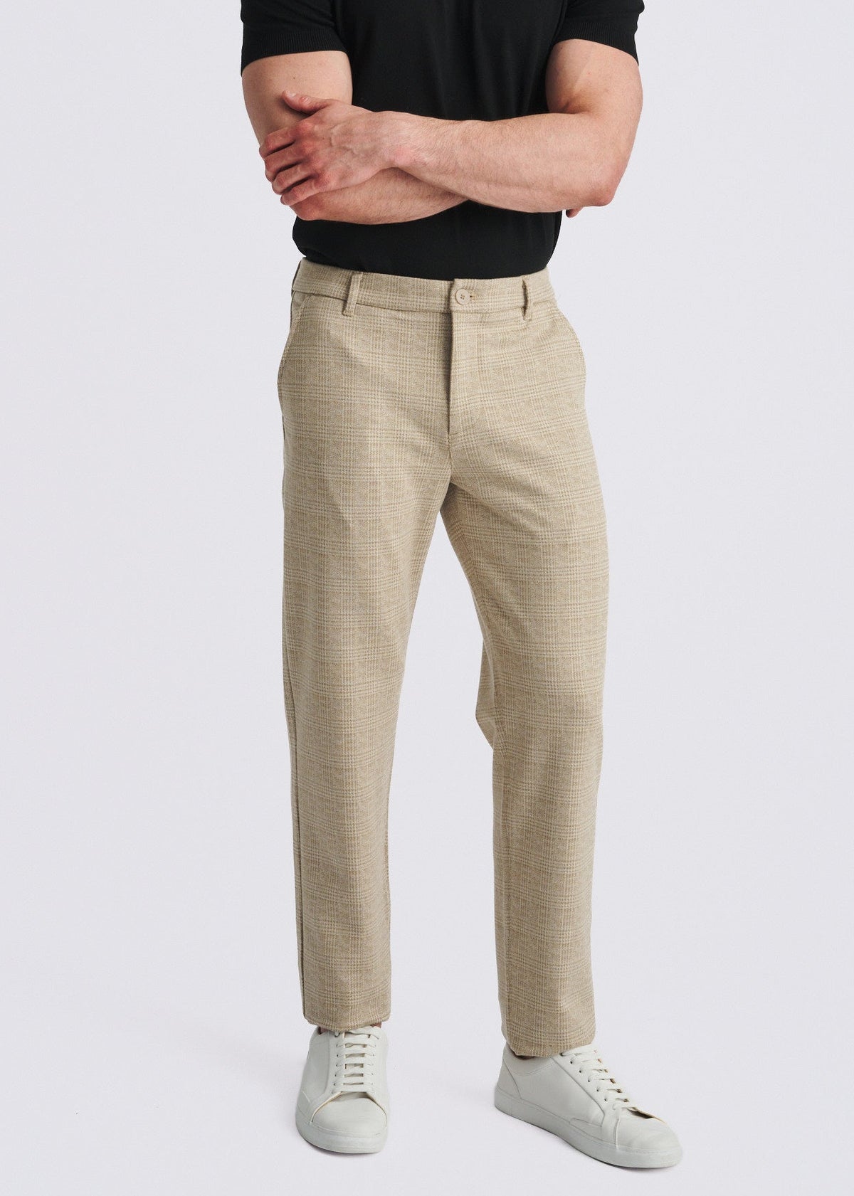 SAND GLEN PLAID CLASSIC FIT WOOL-LOOK STRETCH KNIT TAILORED PANTS PM-3063-01