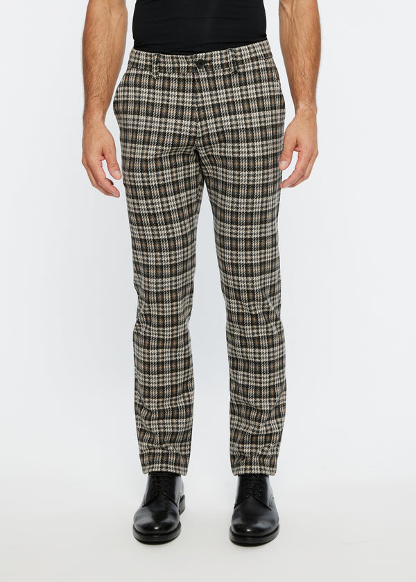 TAN BLACK GLEN PLAID STRETCH KNIT WOOL LOOK PANTS PM-3303-45