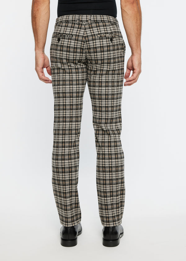 TAN BLACK GLEN PLAID STRETCH KNIT WOOL LOOK PANTS PM-3303-45