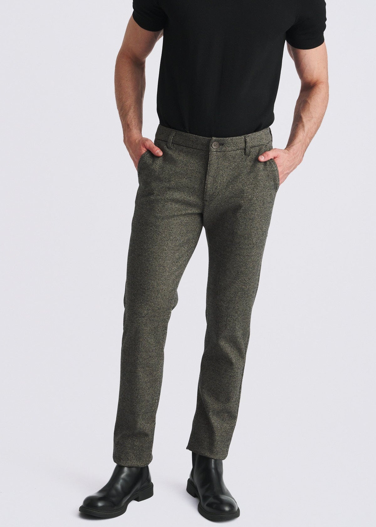 BARK WOOL-LOOK HERRINGBONE STRETCH KNIT TAILORED PANTS PM-3303-68