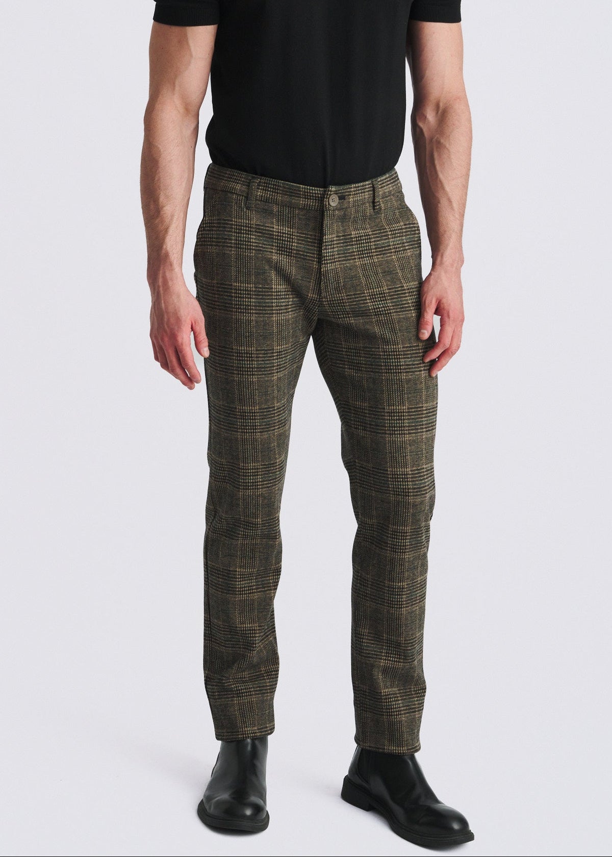 KHAKI PLAID WOOL-LOOK STRETCH KNIT TAILORED PANTS PM-3303-70