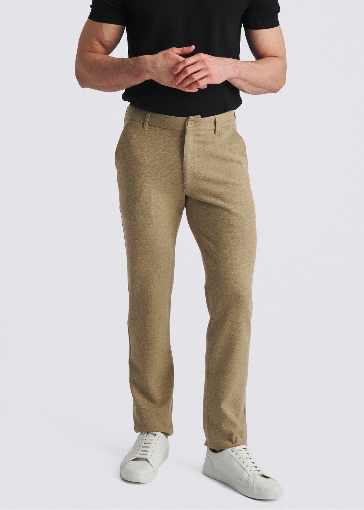 CAMEL CHECKS WOOL-LOOK STRETCH KNIT TAILORED PANTS PM-3303-73