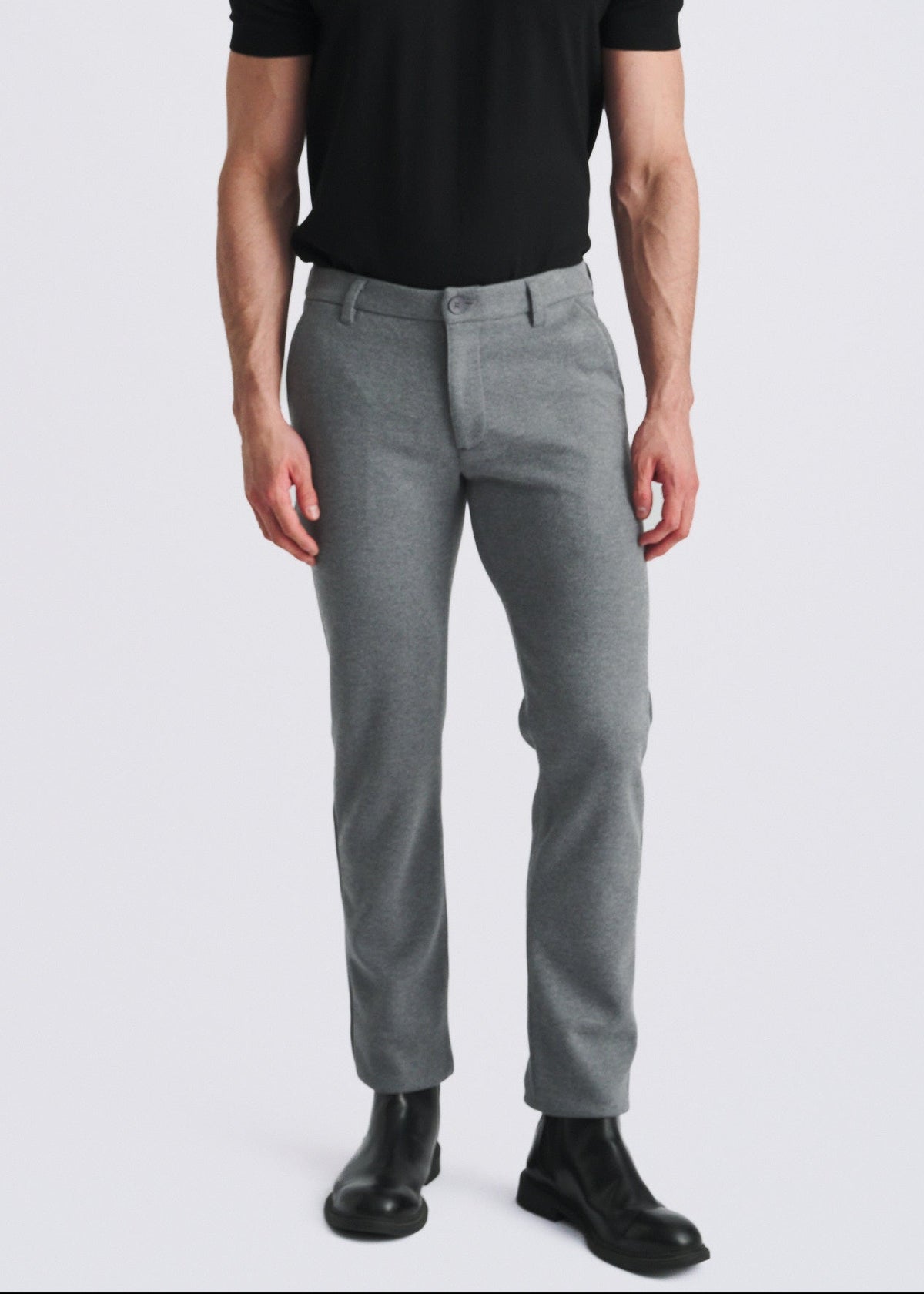 HEATHER GREY WOOL-LOOK STRETCH KNIT TAILORED PANTS PM-3303-74