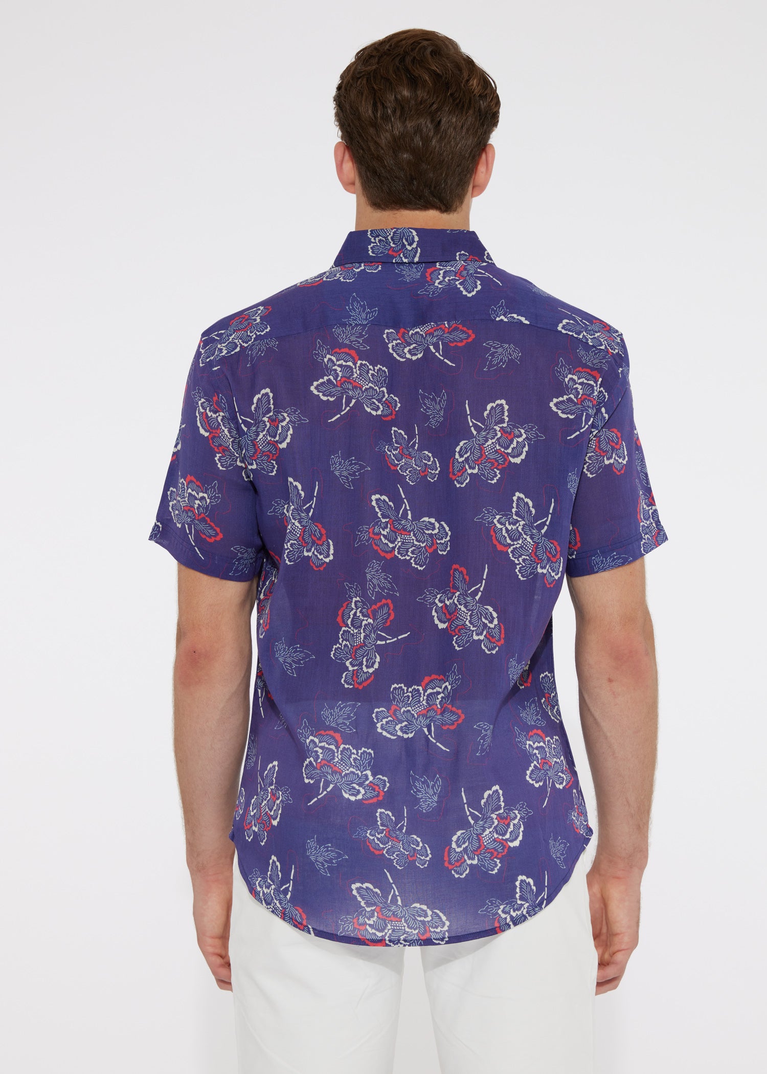 INK BLUE FLORAL TENCEL/LINEN SHORT SLEEVE WOVEN SHIRT PM-45000