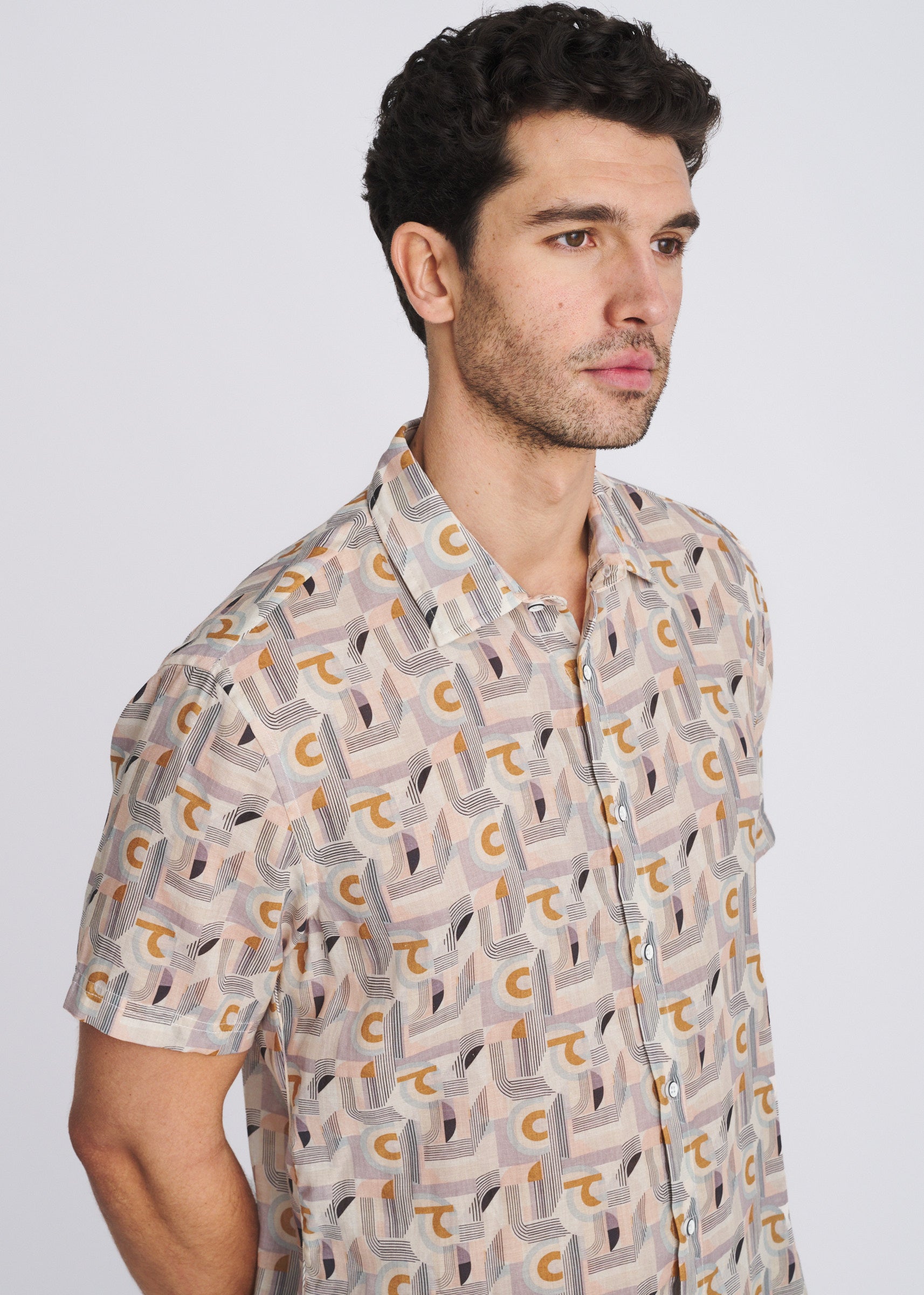 PARFAIT/SEACREST ABSTRACT PRINTED LIGHTWEIGHT LINEN/TENCEL SHORT SLEEVE SHIRT PM-45043