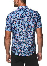 BLUE/NAVY FLOWERS COTTON/SILK SHORT SLEEVE WOVEN SHIRT PM-46019