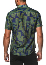 GREEN/ROYAL LEAVES COTTON/SILK SHORT SLEEVE WOVEN SHIRT PM-46021