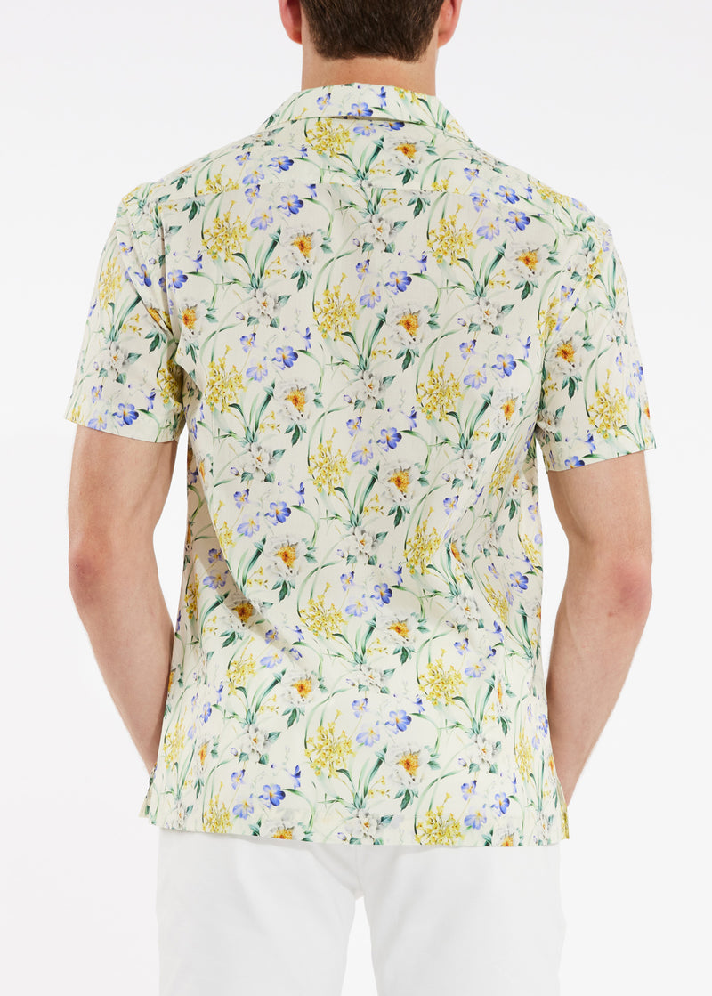 LILAC/YELLOW FLORAL TENCEL/COTTON SHORT SLEEVE WOVEN CAMP SHIRT PM-47001
