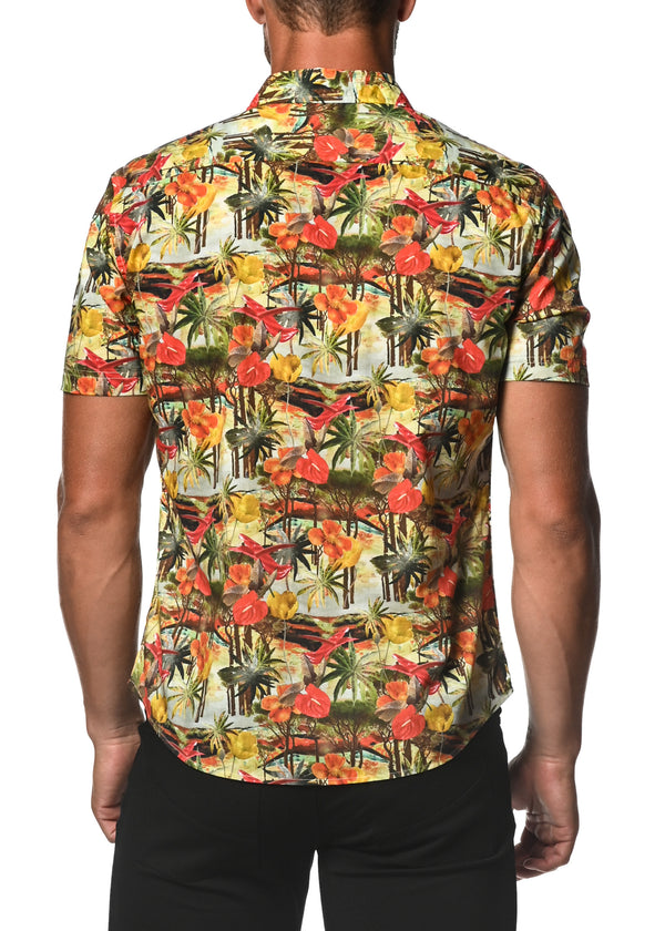 SUNSET GOLD TROPICS TENCEL/COTTON SHORT SLEEVE WOVEN SHIRT PM-47026