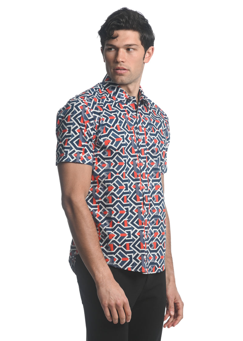 NAVY/ RED ARROWS PRINTED COTTON TENCEL SHORT SLEEVES WOVEN SHIRT PM-47040