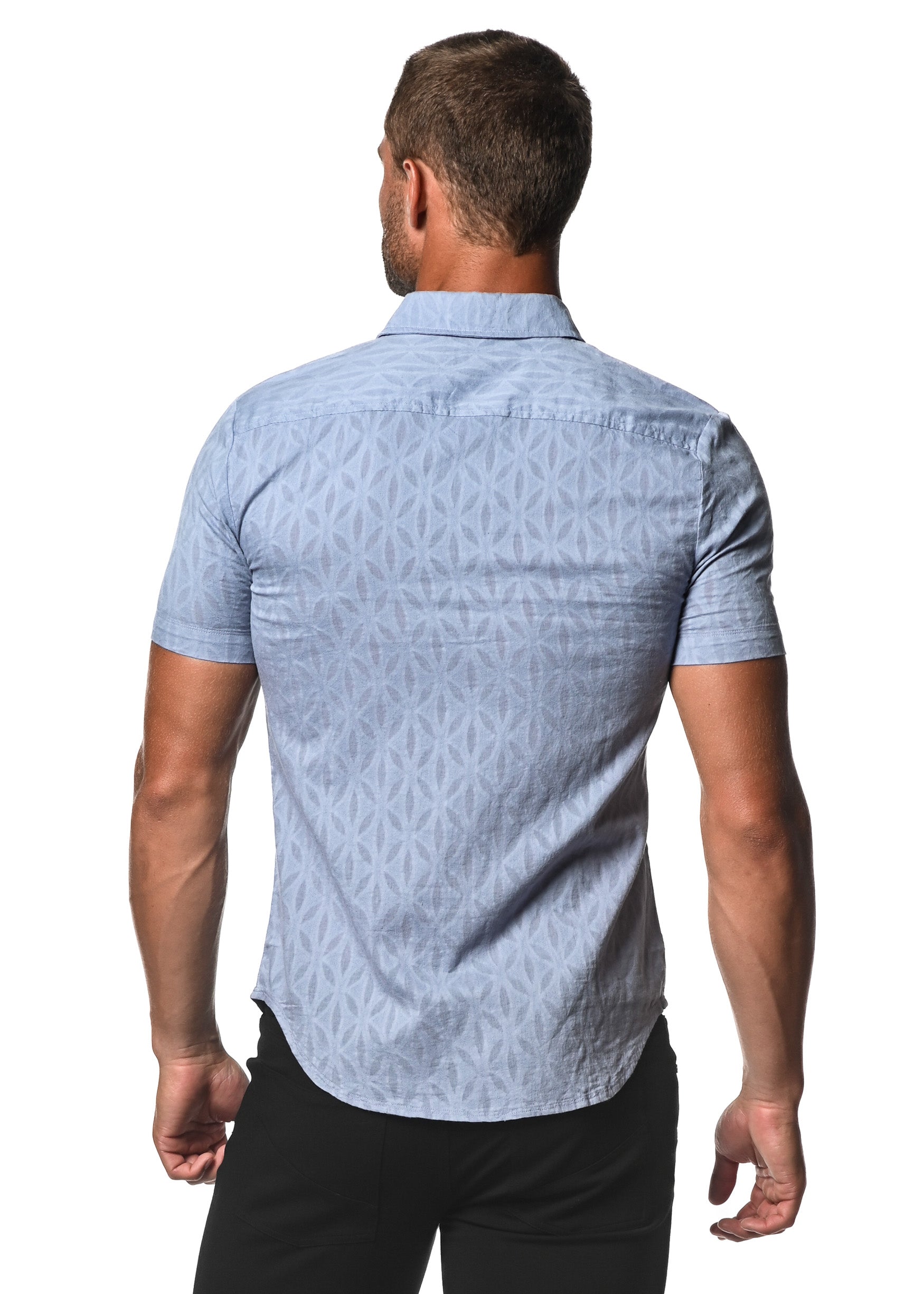 SKY MOSAIC COTTON JACQUARD SHORT SLEEVE SHIRT PM-48013