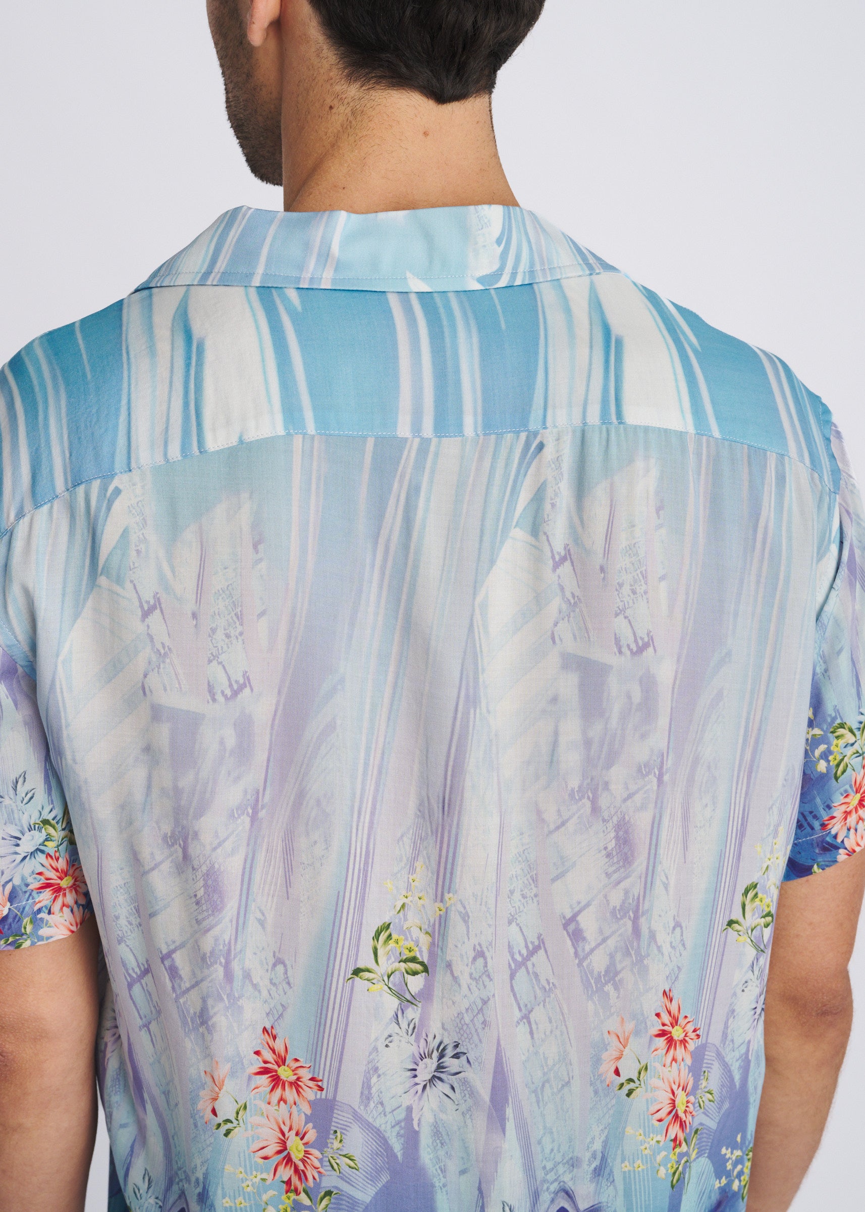 COBALT/TURQUOISE FLORAL PRINTED SHORT SLEEVE WOVEN MODAL BORDER SHIRT PM-49032