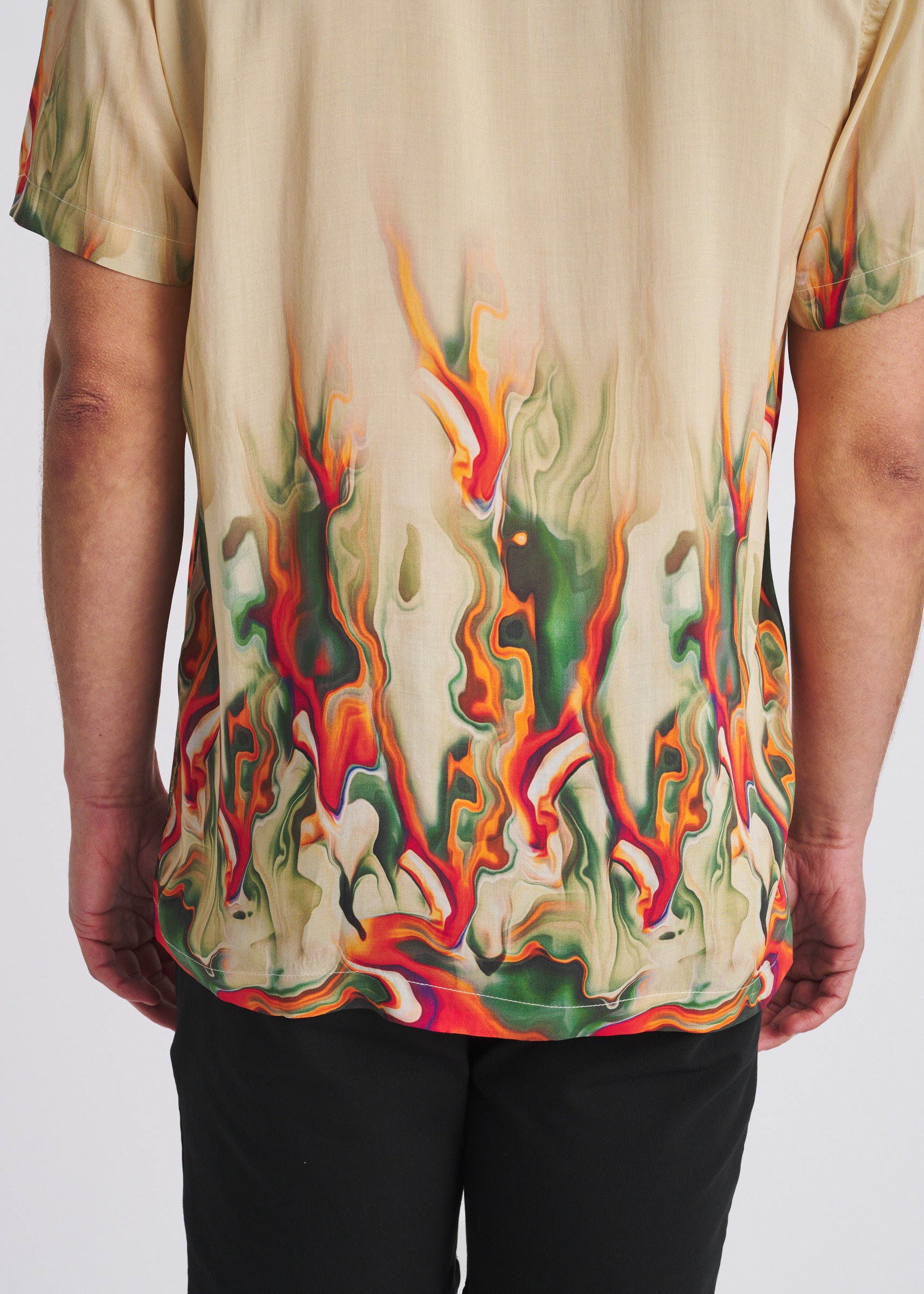 CUSTARD/SPICE LAVA PRINTED SHORT SLEEVE WOVEN MODAL BORDER SHIRT PM-49034