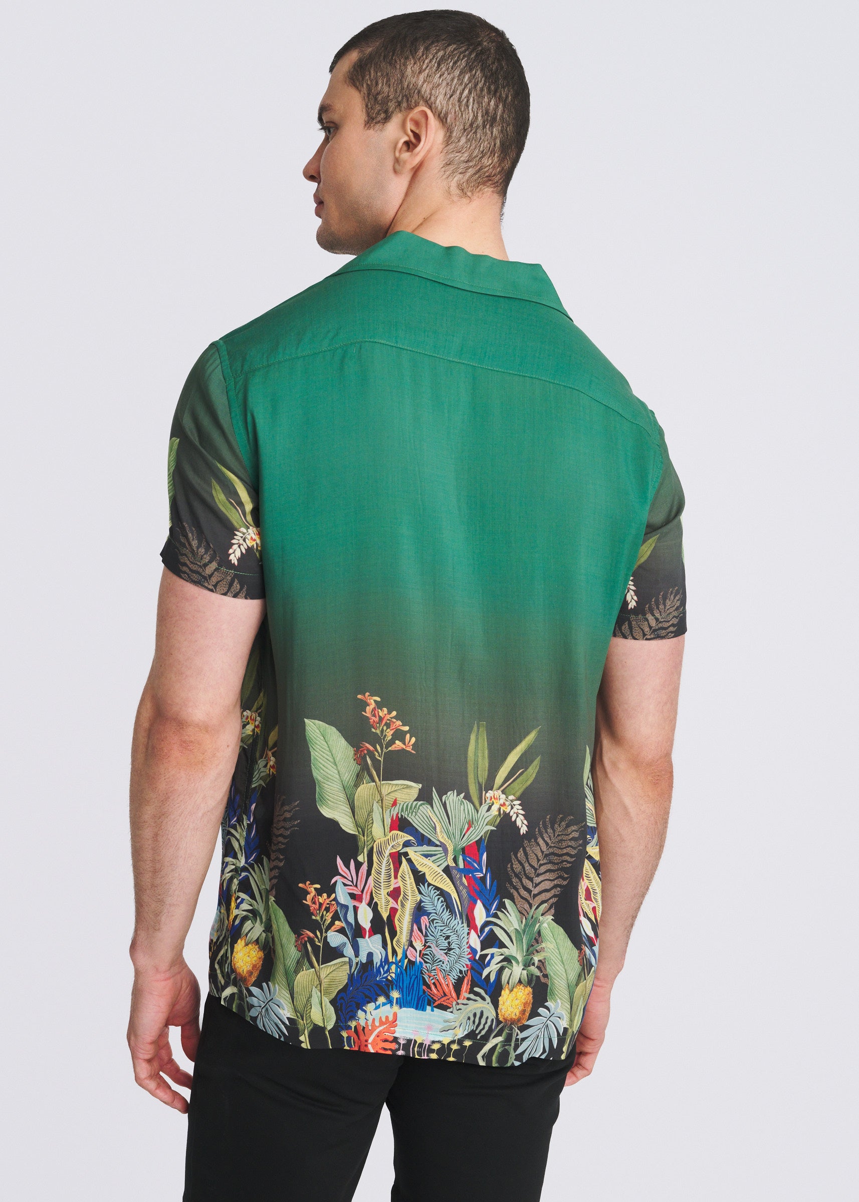 EMERALD/MULTI FAUNA PRINTED SHORT SLEEVE WOVEN MODAL BORDER SHIRT PM-49035