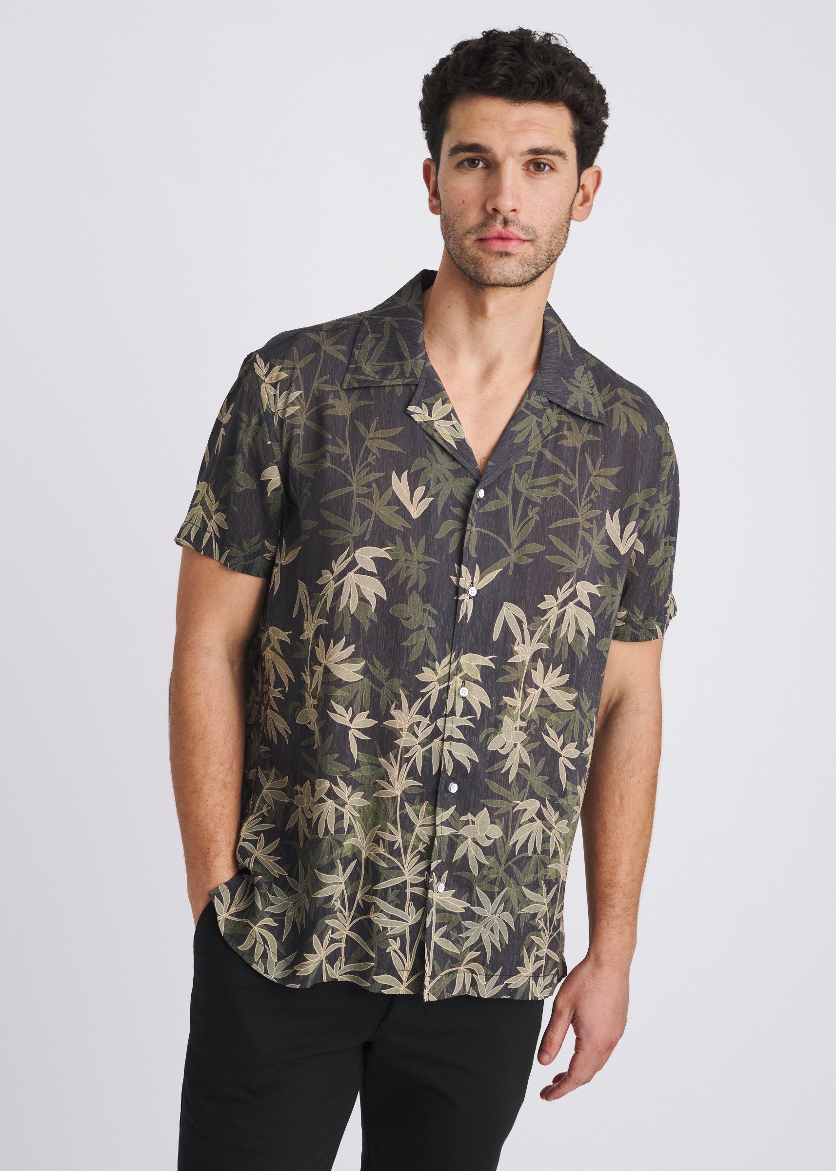 KHAKI/RANGER FAUNA PRINTED SHORT SLEEVE WOVEN MODAL BORDER SHIRT PM-49036