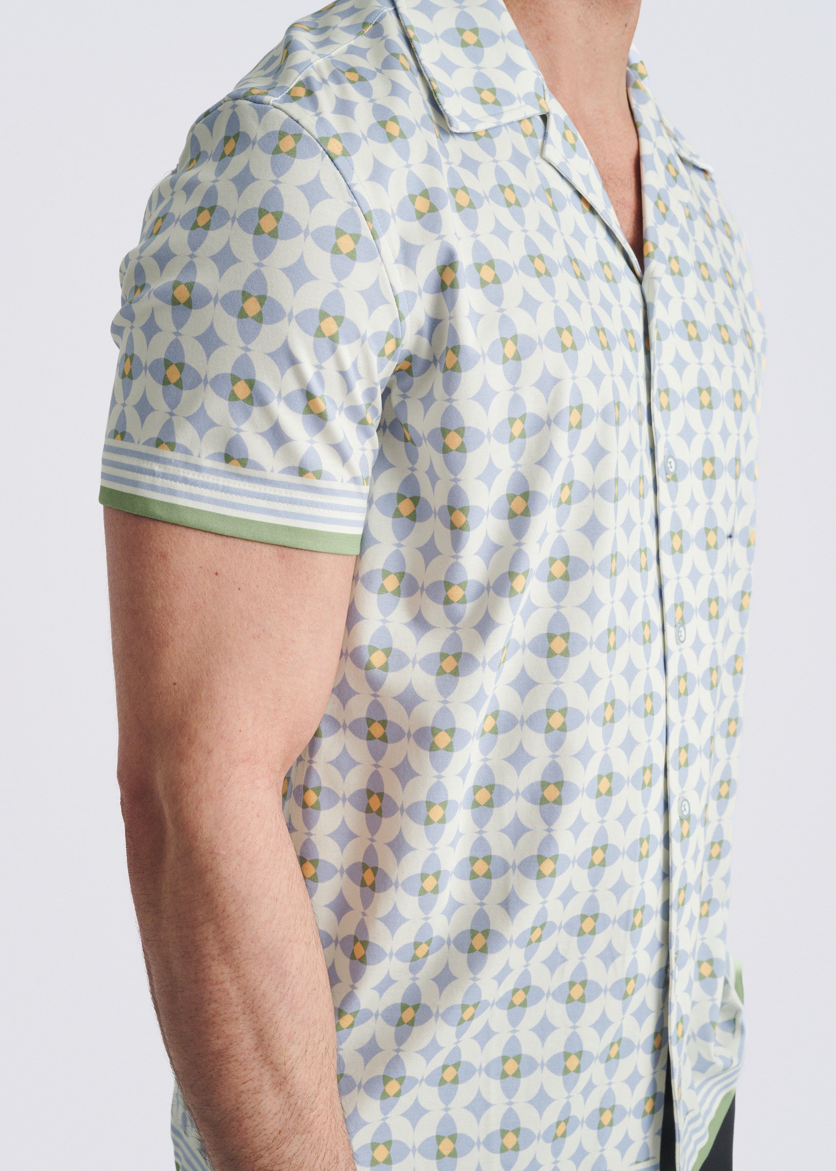 SLATE/LATTE FLORAL PRINTED SHORT SLEEVE WOVEN MODAL BORDER SHIRT PM-49039