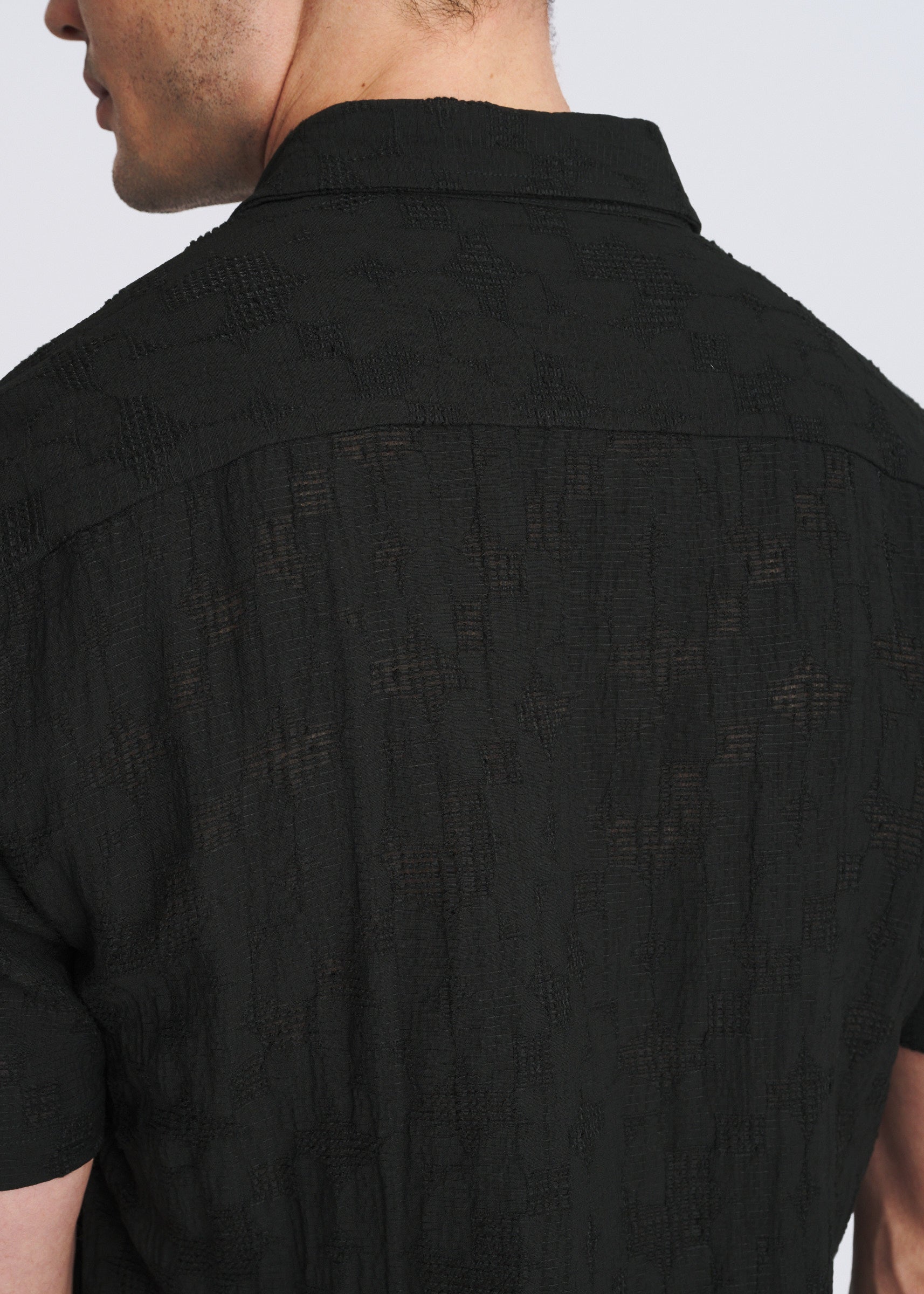 BLACK FLORAL LIGHTWEIGHT JACQUARD SHORT SLEEVE WOVEN SHIRT PM-51007