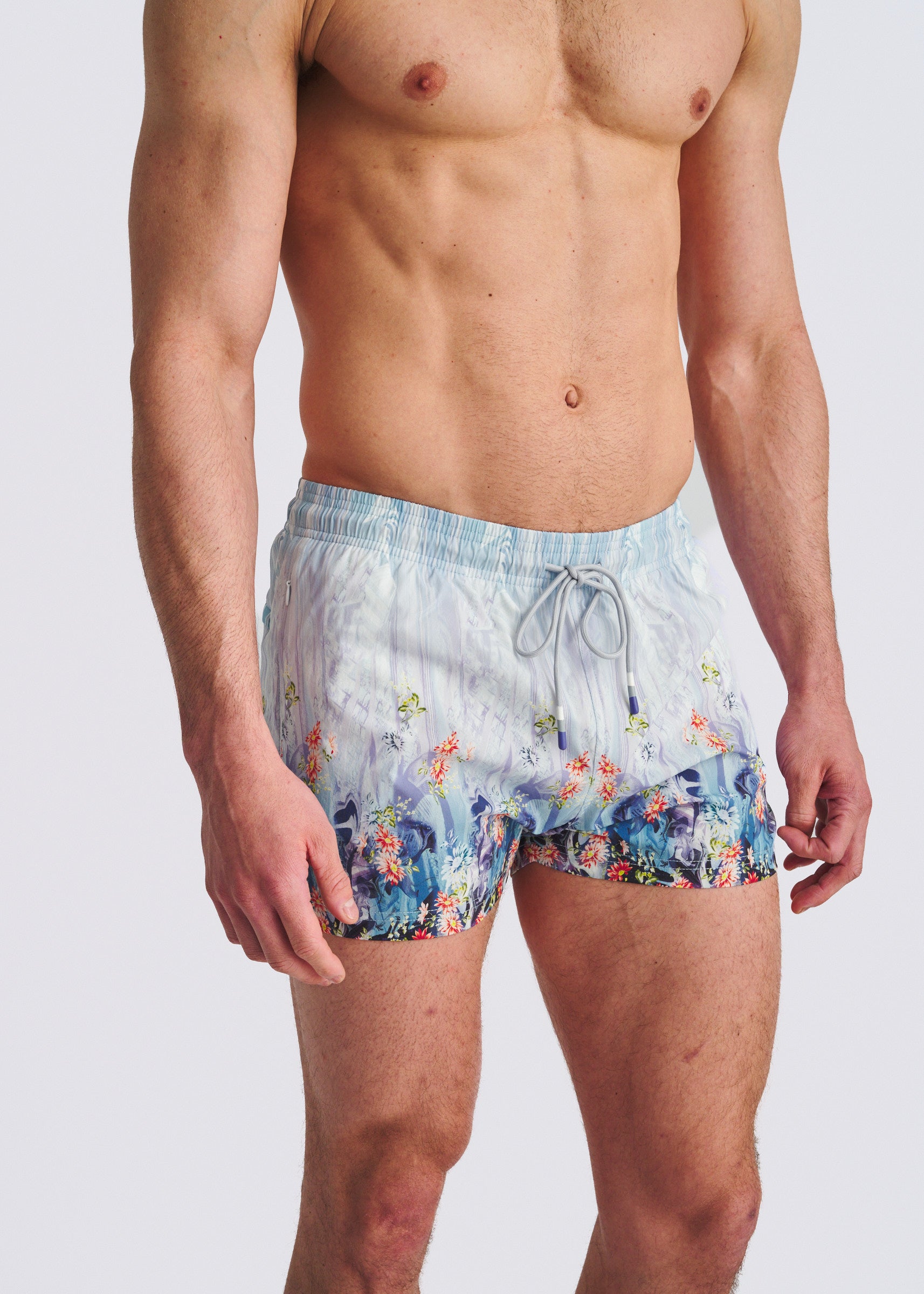 COBALT/TURQUOISE FLORAL 2.5"INSEAM PRINTED SWIM SHORTS W/MESH LINING PM-6002-70