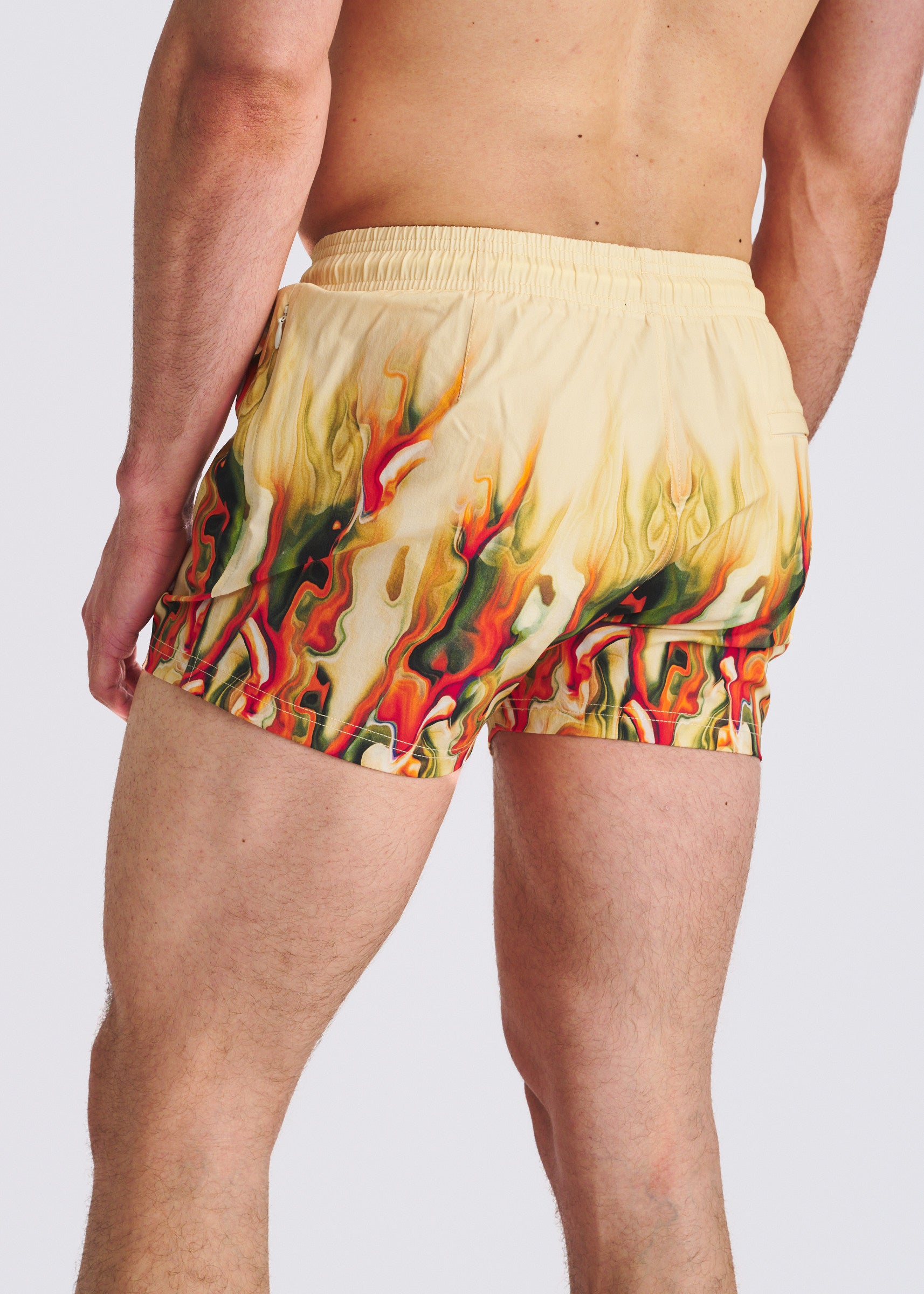 CUSTARD/SPICE LAVA 2.5"INSEAM PRINTED SWIM SHORTS W/MESH LINING PM-6002-72