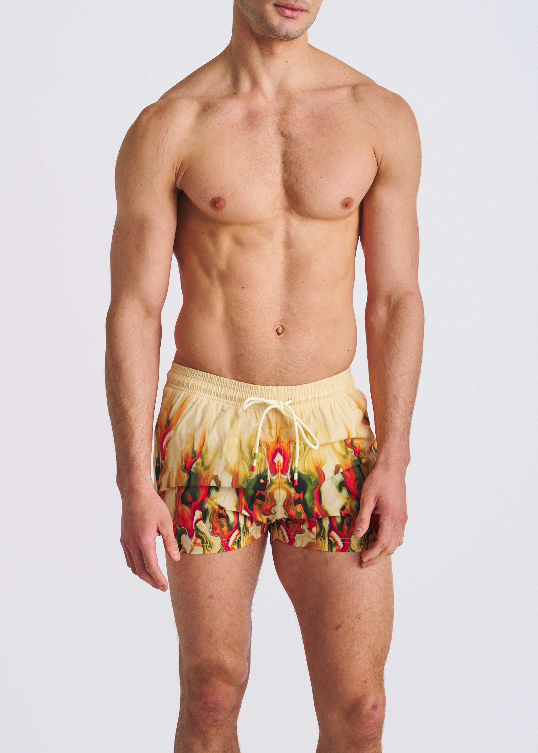 CUSTARD/SPICE LAVA 2.5"INSEAM PRINTED SWIM SHORTS W/MESH LINING PM-6002-72
